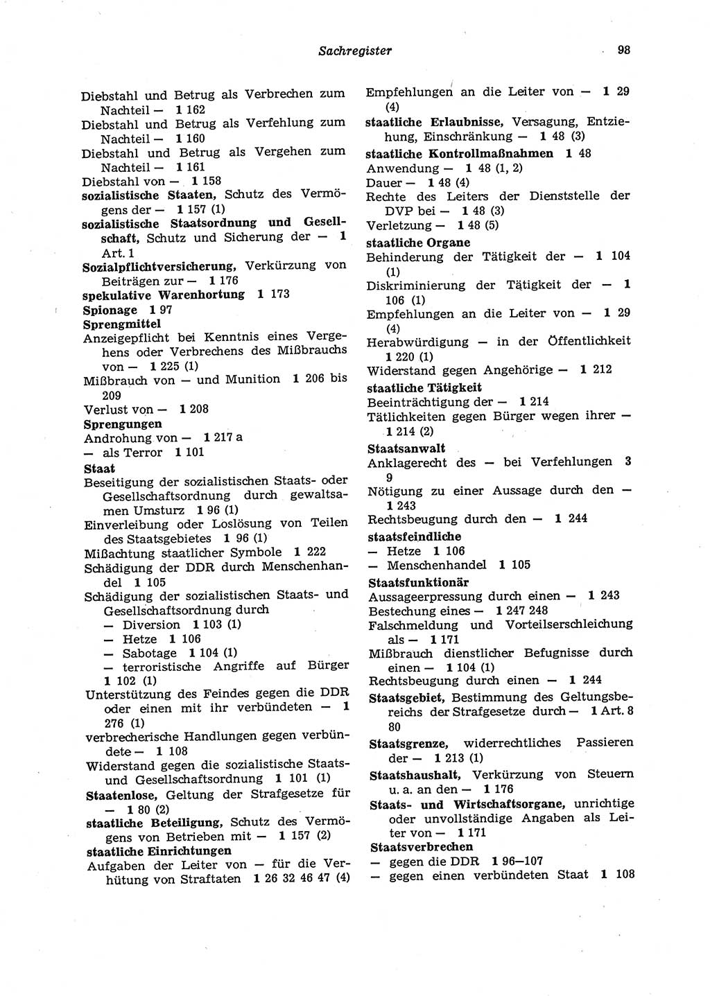 Strafgesetzbuch (StGB) der Deutschen Demokratischen Republik (DDR) 1987, Seite 98 (StGB DDR 1987, S. 98)