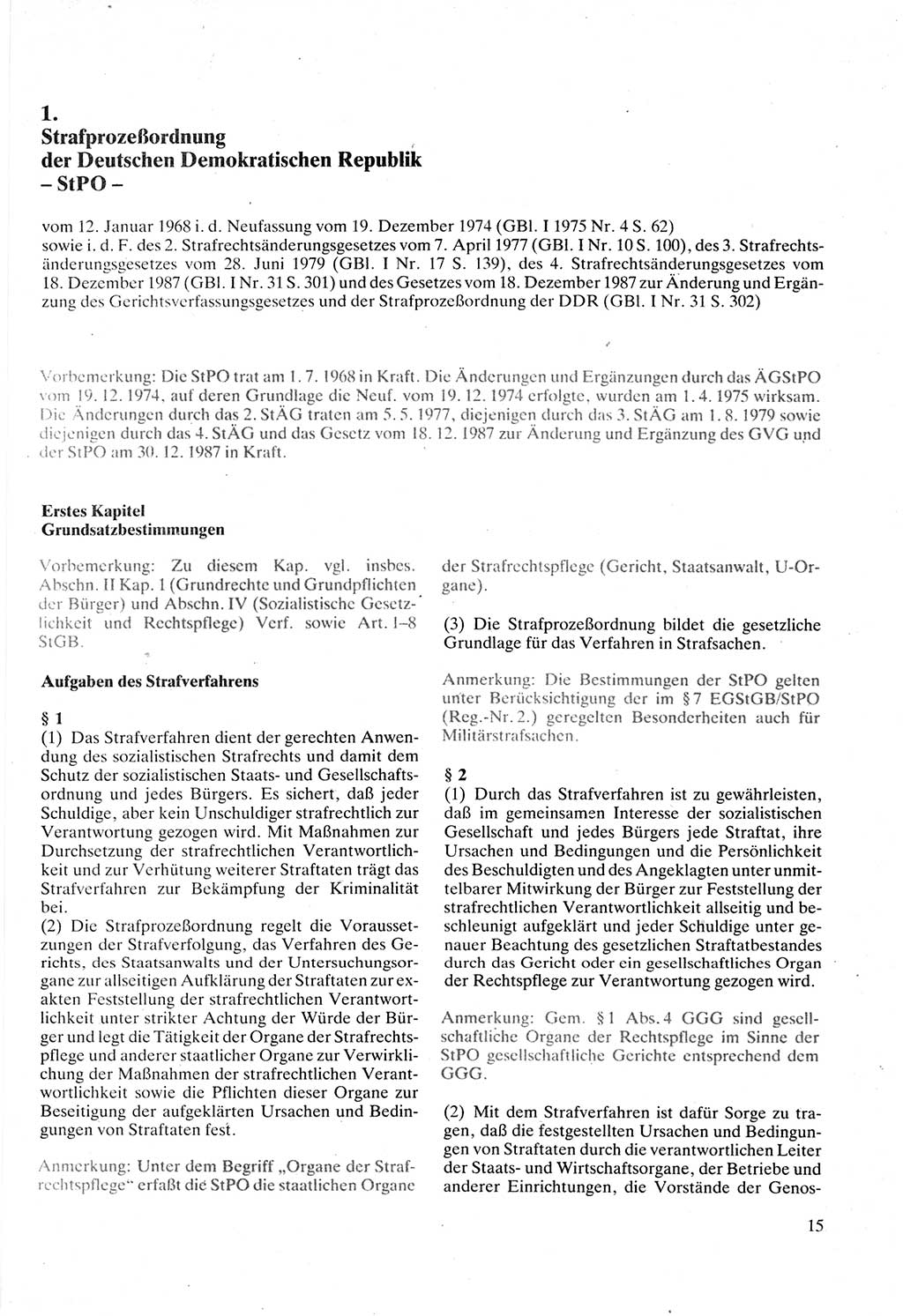 Strafprozeßordnung (StPO) der Deutschen Demokratischen Republik (DDR) sowie angrenzende Gesetze und Bestimmungen 1987, Seite 15 (StPO DDR Ges. Best. 1987, S. 15)