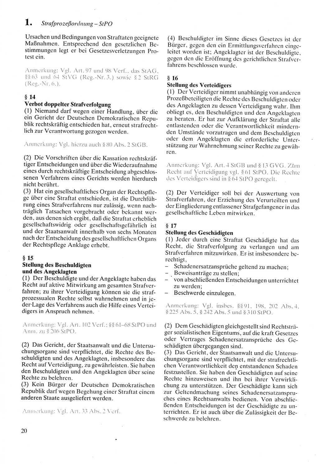 Strafprozeßordnung (StPO) der Deutschen Demokratischen Republik (DDR) sowie angrenzende Gesetze und Bestimmungen 1987, Seite 20 (StPO DDR Ges. Best. 1987, S. 20)