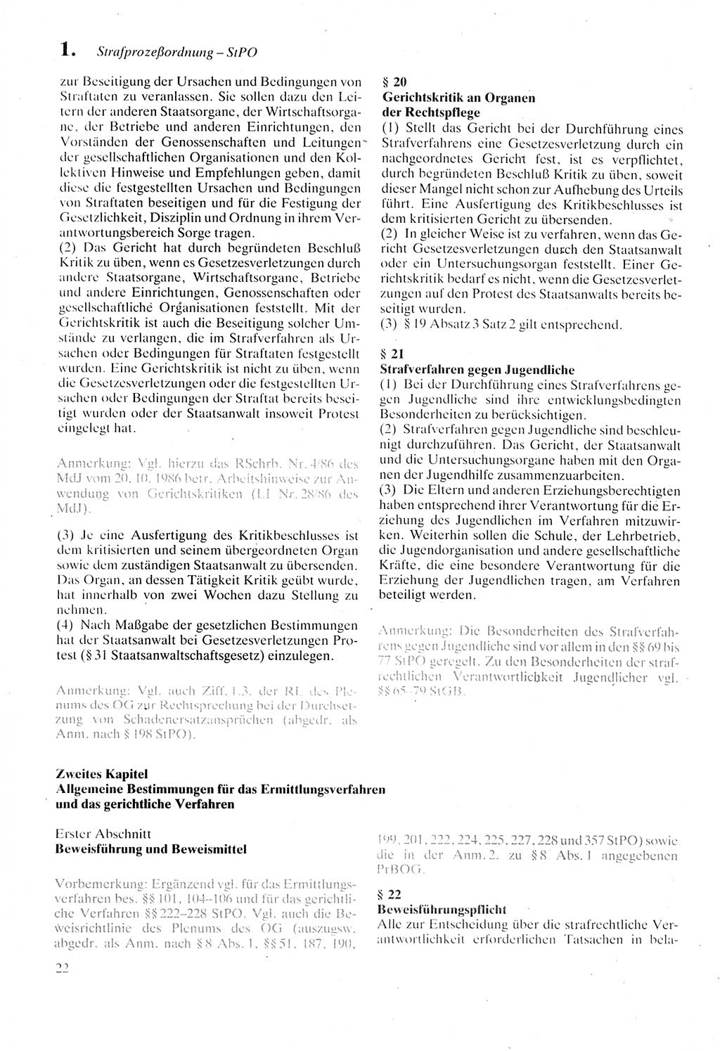 Strafprozeßordnung (StPO) der Deutschen Demokratischen Republik (DDR) sowie angrenzende Gesetze und Bestimmungen 1987, Seite 22 (StPO DDR Ges. Best. 1987, S. 22)