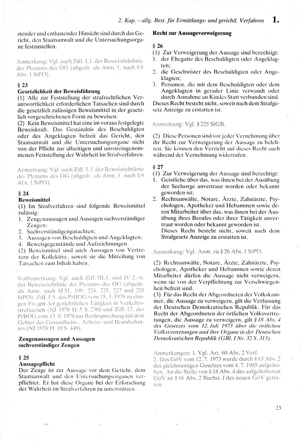 Strafprozeßordnung (StPO) der Deutschen Demokratischen Republik (DDR) sowie angrenzende Gesetze und Bestimmungen 1987, Seite 23 (StPO DDR Ges. Best. 1987, S. 23)