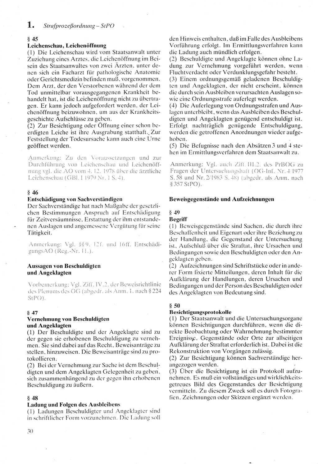 Strafprozeßordnung (StPO) der Deutschen Demokratischen Republik (DDR) sowie angrenzende Gesetze und Bestimmungen 1987, Seite 30 (StPO DDR Ges. Best. 1987, S. 30)