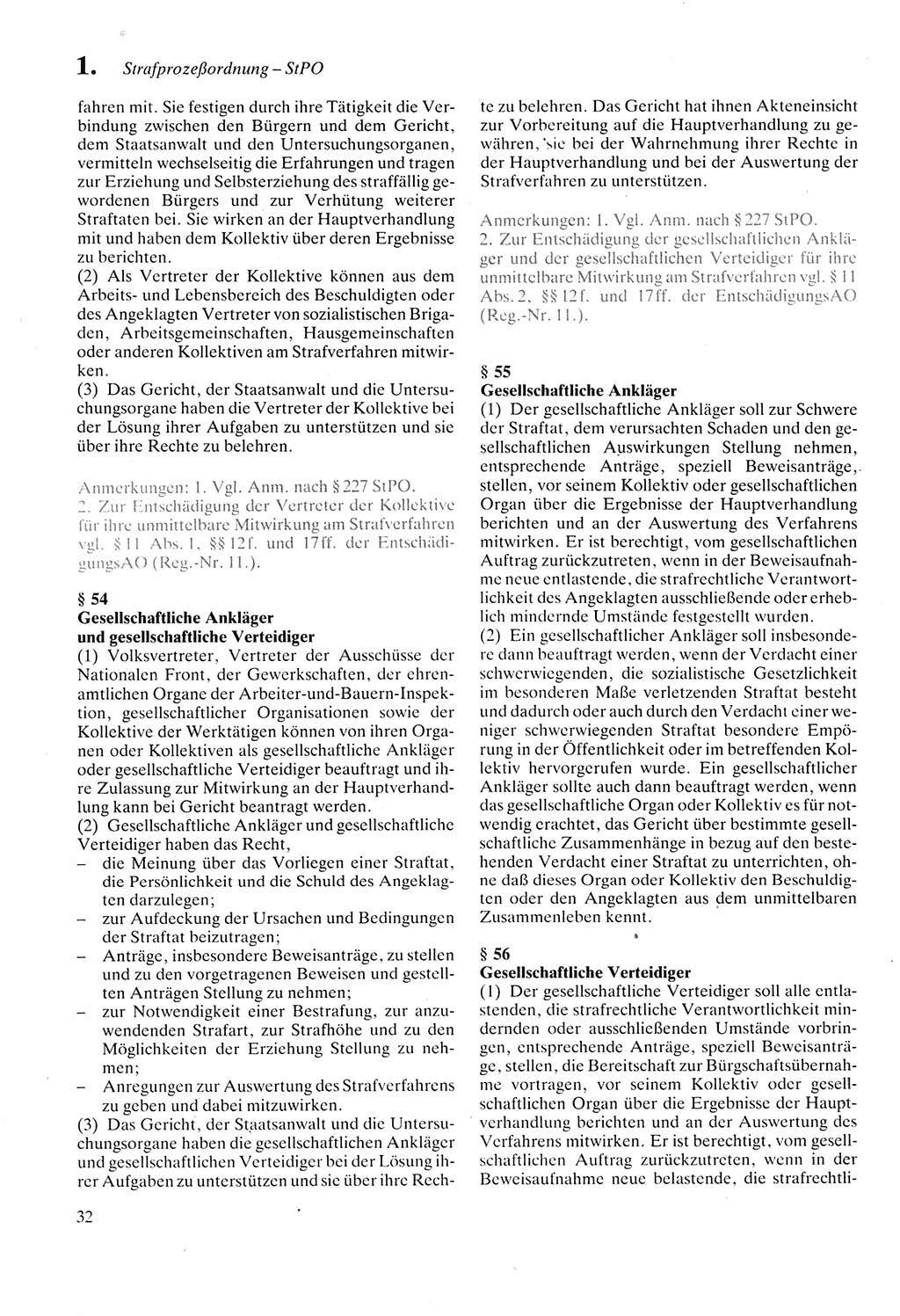 Strafprozeßordnung (StPO) der Deutschen Demokratischen Republik (DDR) sowie angrenzende Gesetze und Bestimmungen 1987, Seite 32 (StPO DDR Ges. Best. 1987, S. 32)