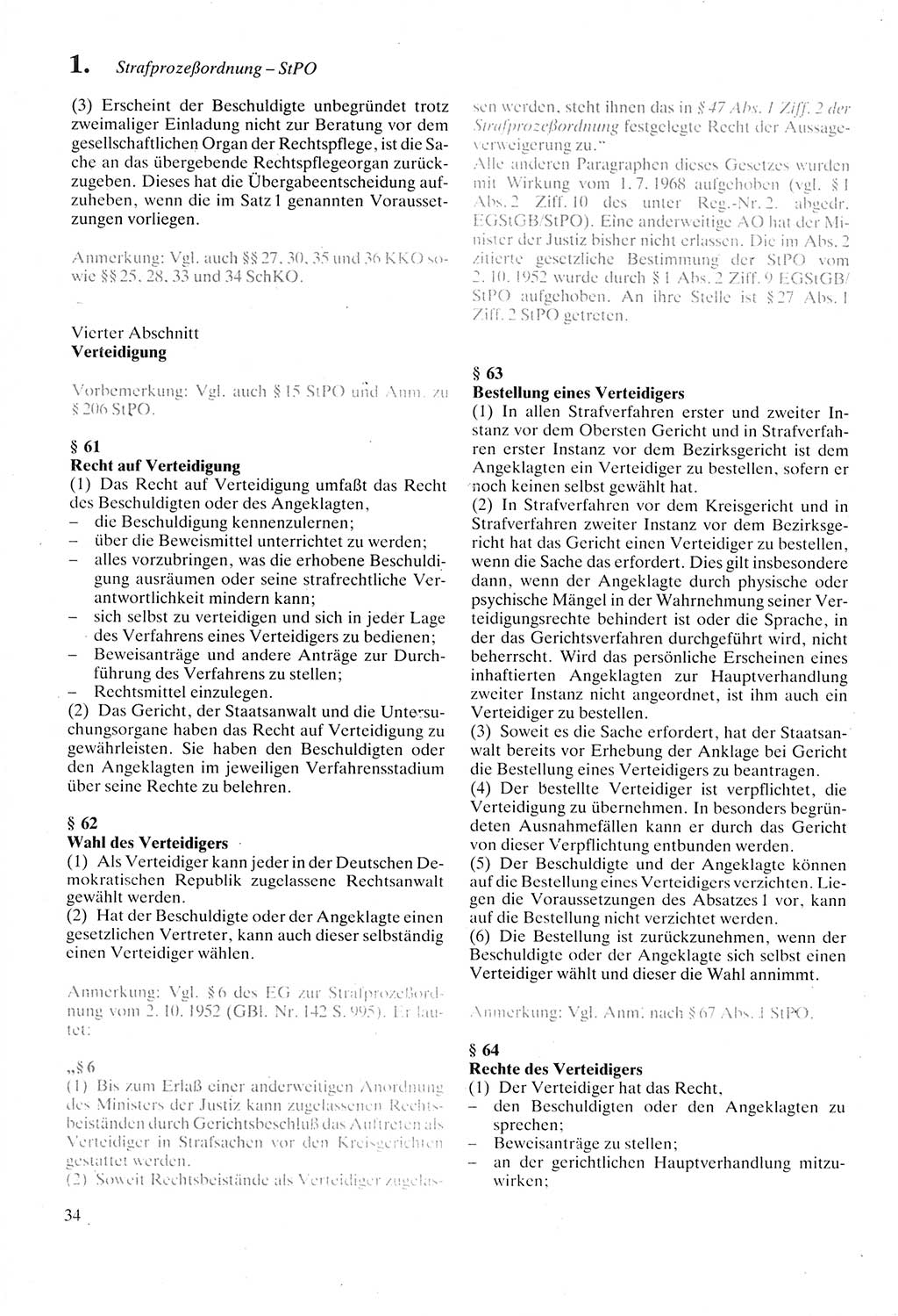 Strafprozeßordnung (StPO) der Deutschen Demokratischen Republik (DDR) sowie angrenzende Gesetze und Bestimmungen 1987, Seite 34 (StPO DDR Ges. Best. 1987, S. 34)