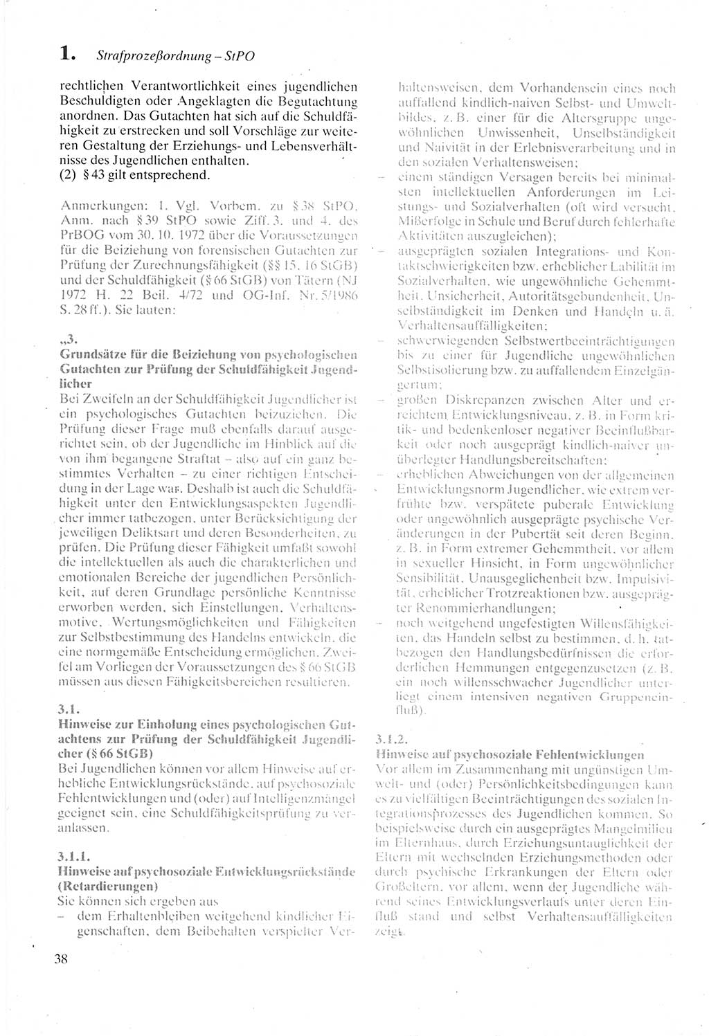 Strafprozeßordnung (StPO) der Deutschen Demokratischen Republik (DDR) sowie angrenzende Gesetze und Bestimmungen 1987, Seite 38 (StPO DDR Ges. Best. 1987, S. 38)