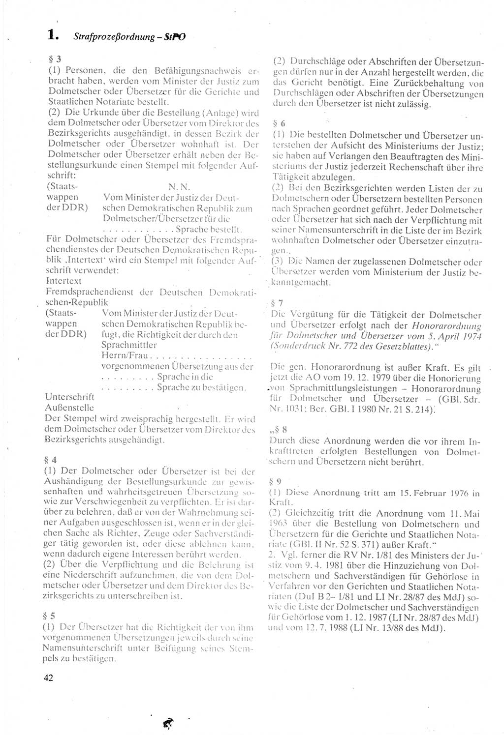 Strafprozeßordnung (StPO) der Deutschen Demokratischen Republik (DDR) sowie angrenzende Gesetze und Bestimmungen 1987, Seite 42 (StPO DDR Ges. Best. 1987, S. 42)