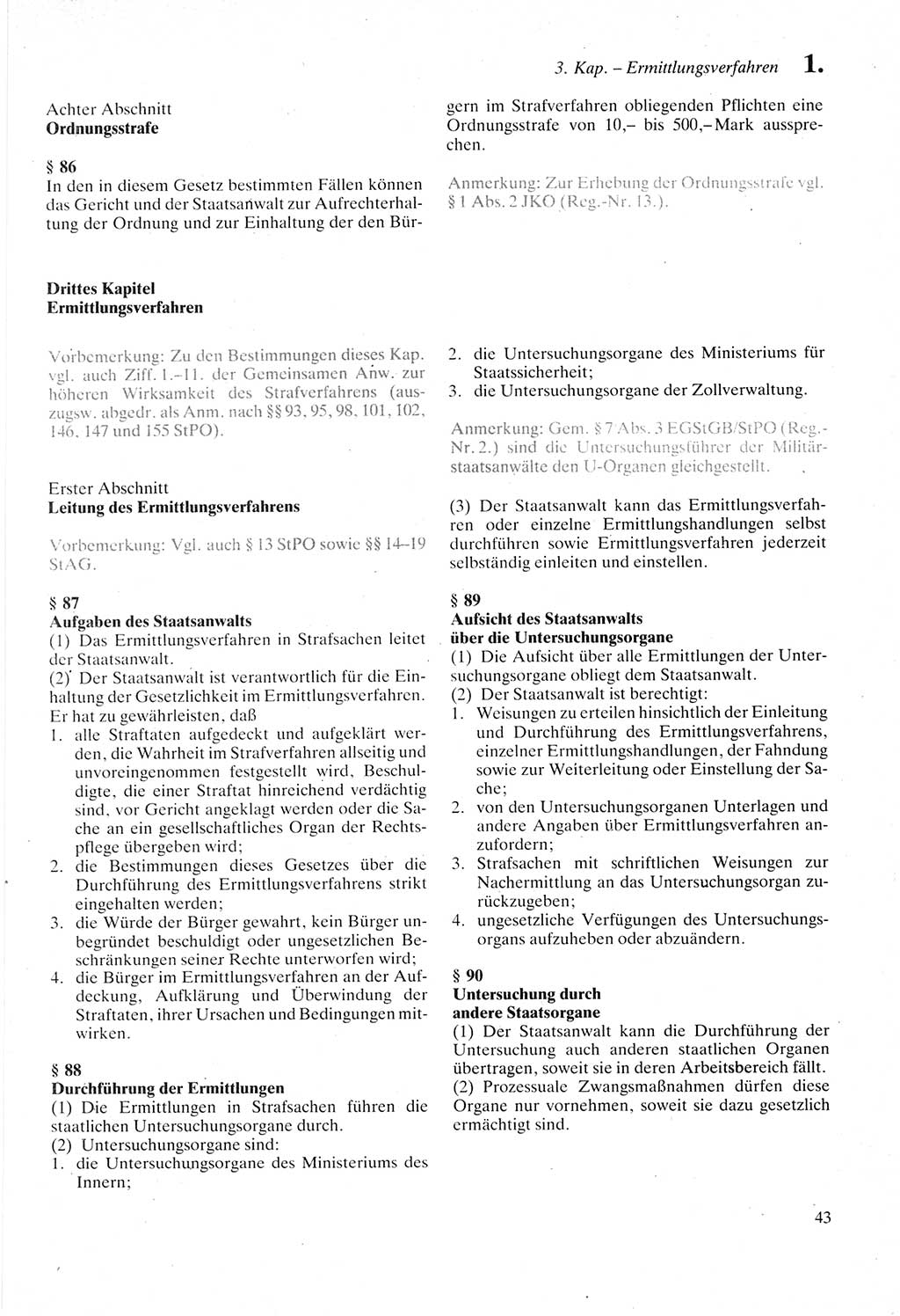Strafprozeßordnung (StPO) der Deutschen Demokratischen Republik (DDR) sowie angrenzende Gesetze und Bestimmungen 1987, Seite 43 (StPO DDR Ges. Best. 1987, S. 43)