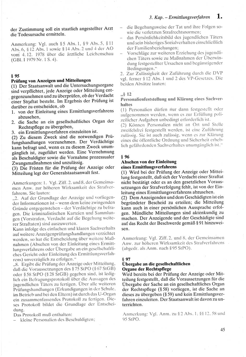 Strafprozeßordnung (StPO) der Deutschen Demokratischen Republik (DDR) sowie angrenzende Gesetze und Bestimmungen 1987, Seite 45 (StPO DDR Ges. Best. 1987, S. 45)