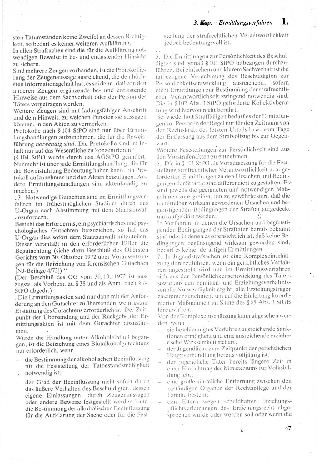 Strafprozeßordnung (StPO) der Deutschen Demokratischen Republik (DDR) sowie angrenzende Gesetze und Bestimmungen 1987, Seite 47 (StPO DDR Ges. Best. 1987, S. 47)