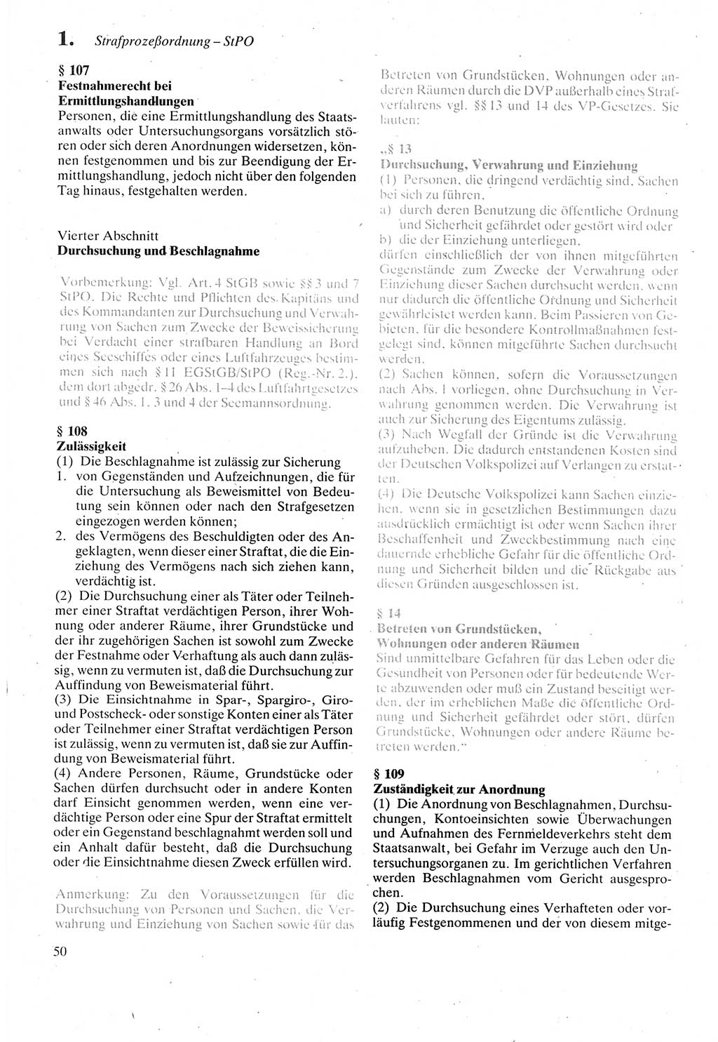 Strafprozeßordnung (StPO) der Deutschen Demokratischen Republik (DDR) sowie angrenzende Gesetze und Bestimmungen 1987, Seite 50 (StPO DDR Ges. Best. 1987, S. 50)