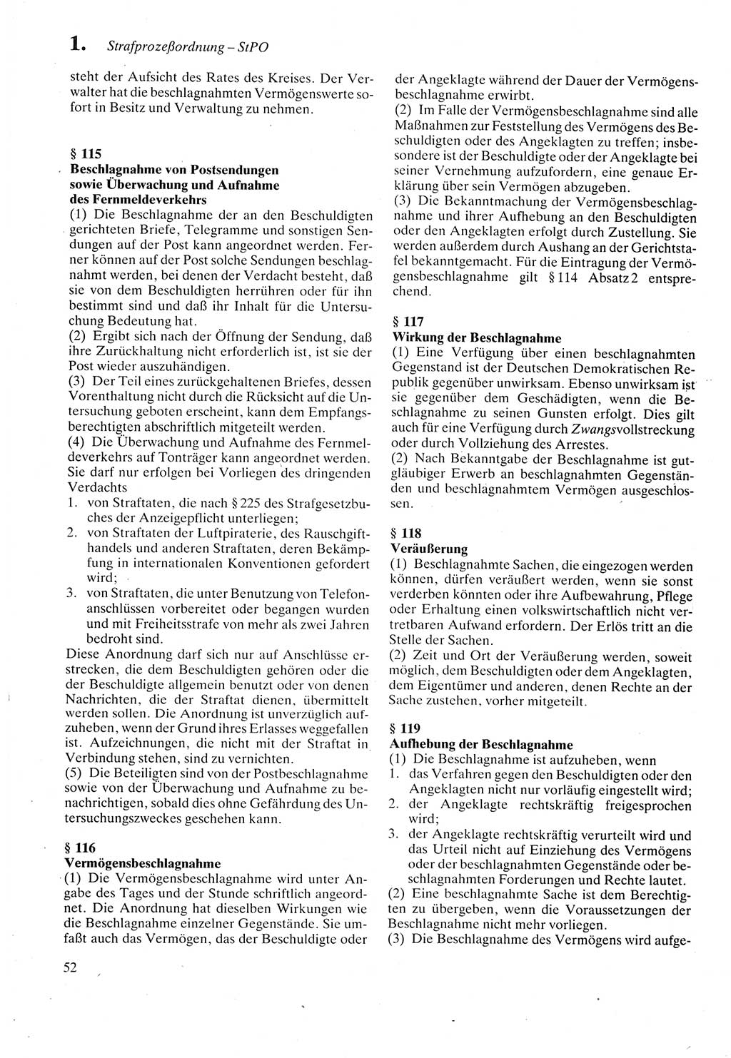 Strafprozeßordnung (StPO) der Deutschen Demokratischen Republik (DDR) sowie angrenzende Gesetze und Bestimmungen 1987, Seite 52 (StPO DDR Ges. Best. 1987, S. 52)