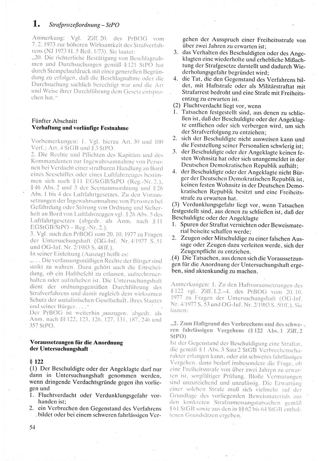 Strafprozeßordnung (StPO) der Deutschen Demokratischen Republik (DDR) sowie angrenzende Gesetze und Bestimmungen 1987, Seite 54 (StPO DDR Ges. Best. 1987, S. 54)