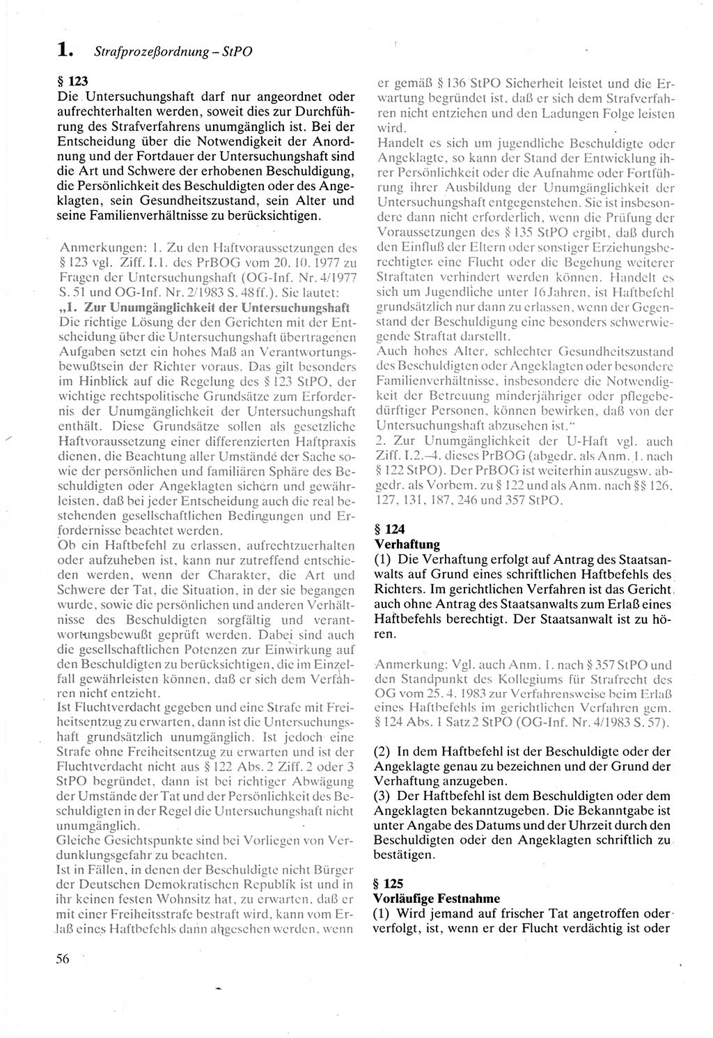 Strafprozeßordnung (StPO) der Deutschen Demokratischen Republik (DDR) sowie angrenzende Gesetze und Bestimmungen 1987, Seite 56 (StPO DDR Ges. Best. 1987, S. 56)