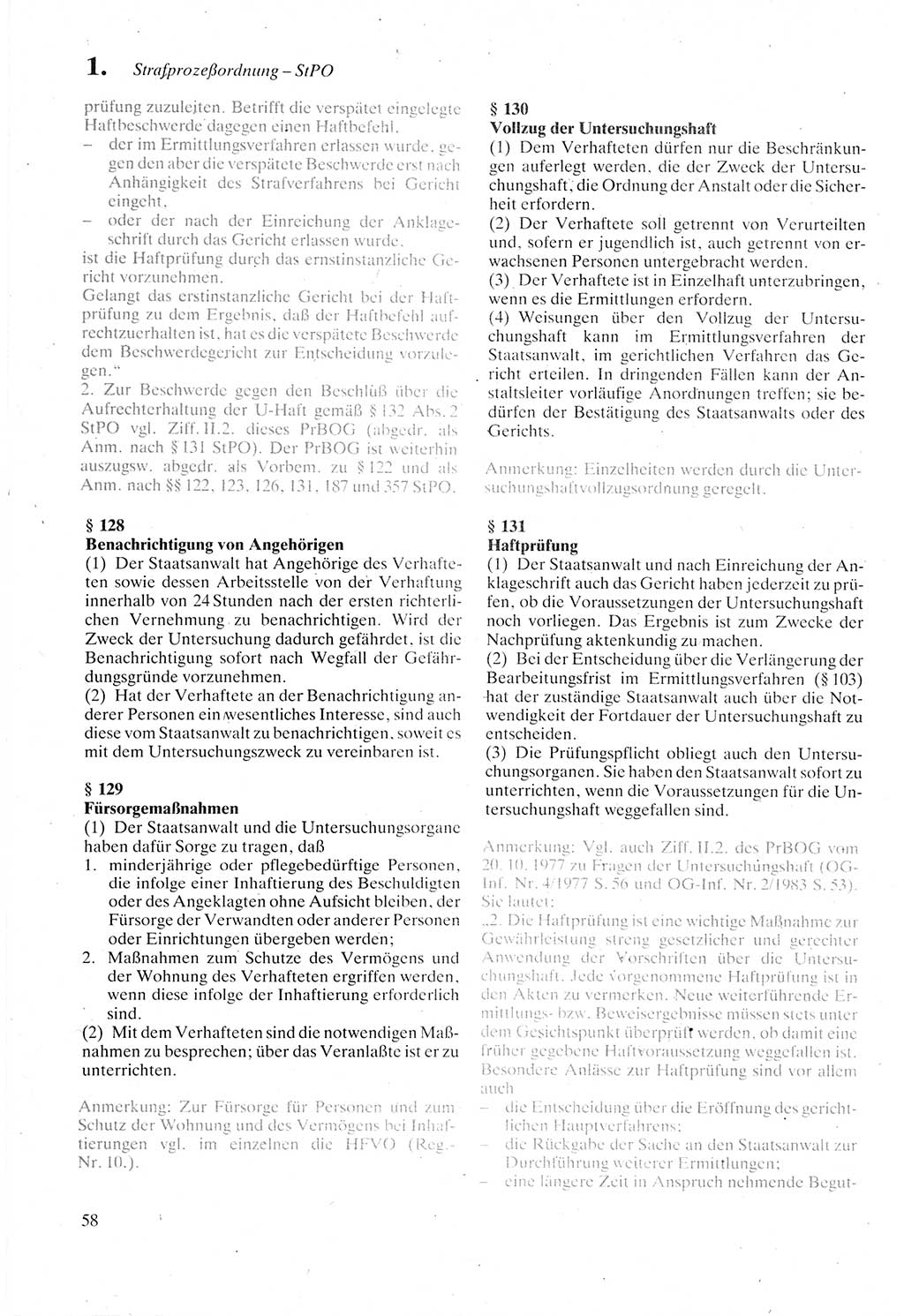 Strafprozeßordnung (StPO) der Deutschen Demokratischen Republik (DDR) sowie angrenzende Gesetze und Bestimmungen 1987, Seite 58 (StPO DDR Ges. Best. 1987, S. 58)