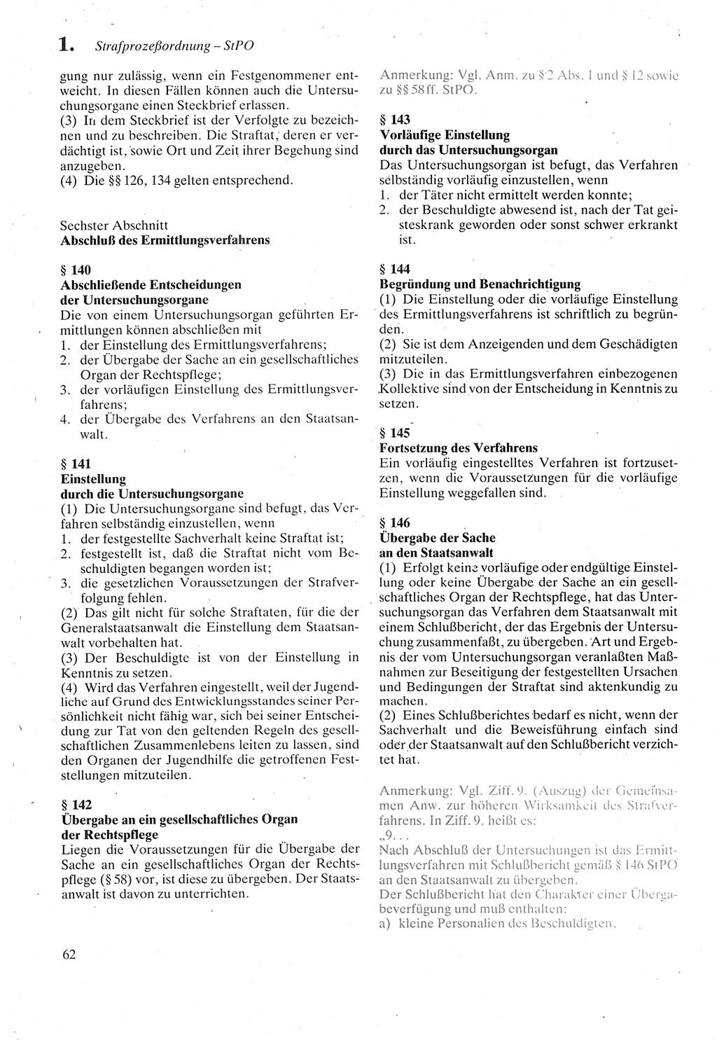 Strafprozeßordnung (StPO) der Deutschen Demokratischen Republik (DDR) sowie angrenzende Gesetze und Bestimmungen 1987, Seite 62 (StPO DDR Ges. Best. 1987, S. 62)