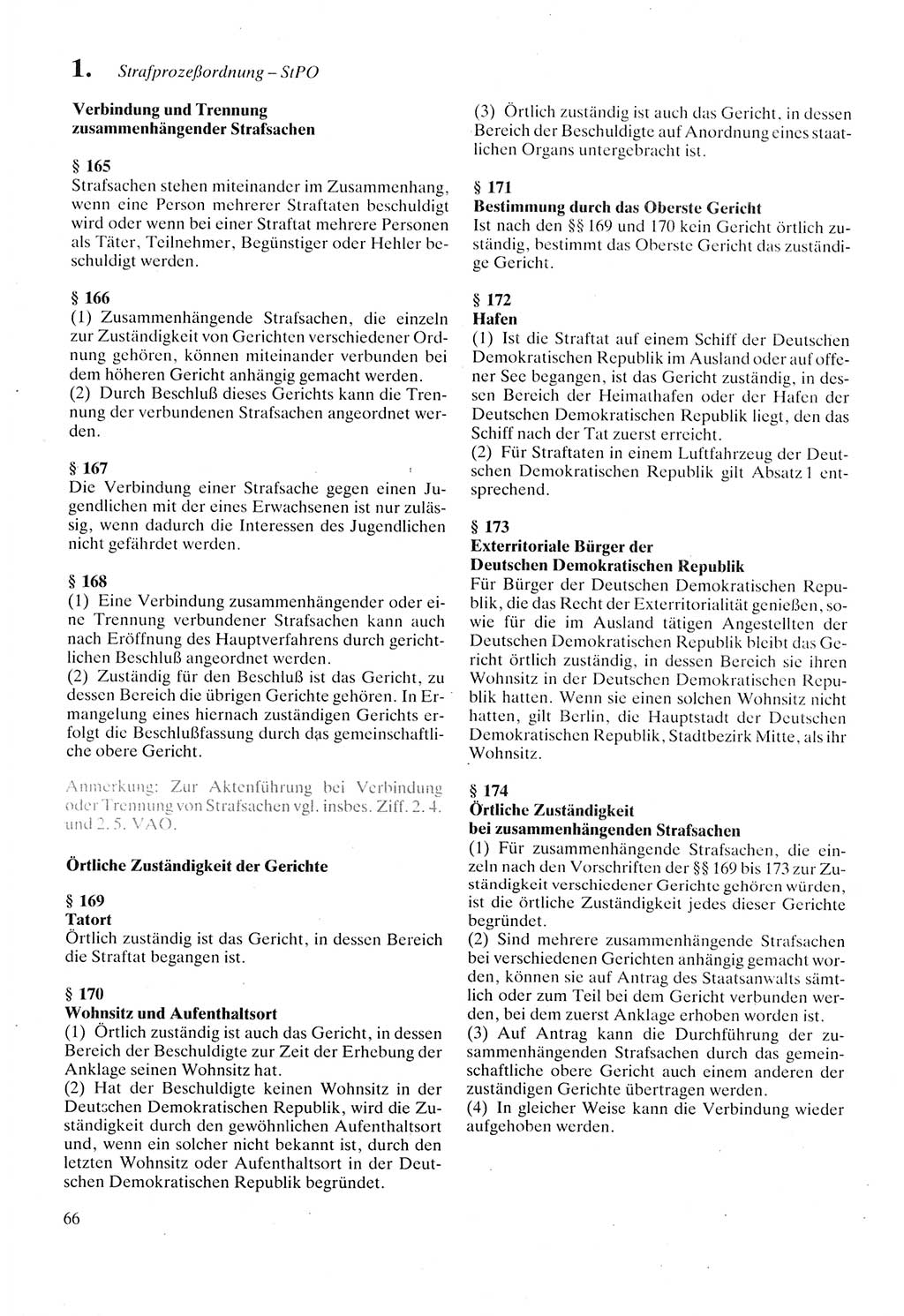 Strafprozeßordnung (StPO) der Deutschen Demokratischen Republik (DDR) sowie angrenzende Gesetze und Bestimmungen 1987, Seite 66 (StPO DDR Ges. Best. 1987, S. 66)