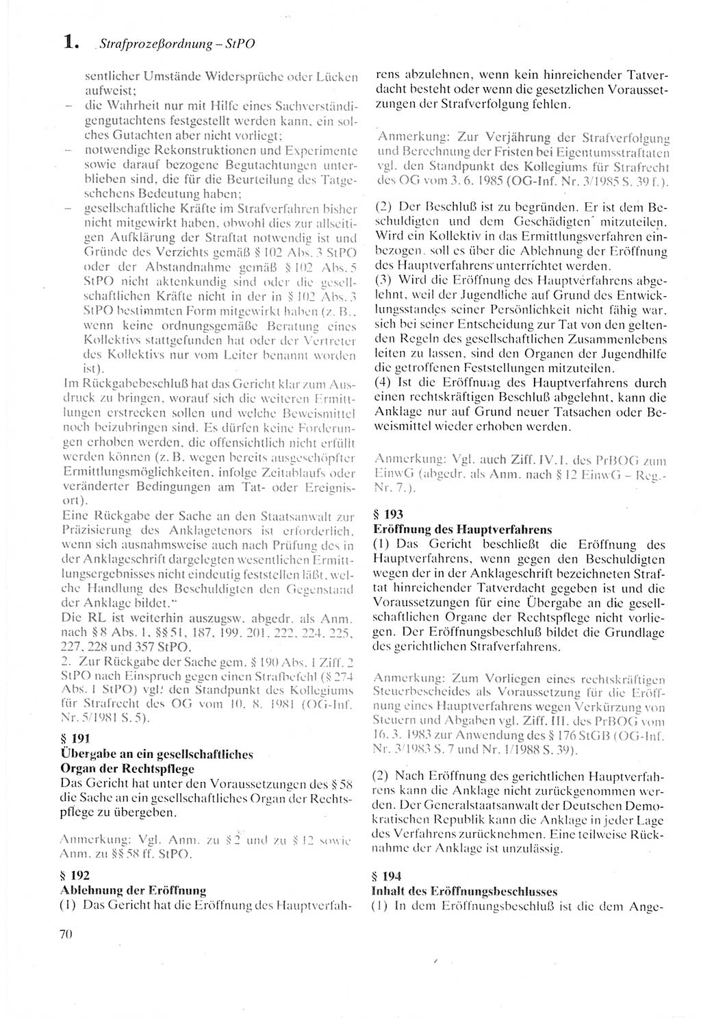 Strafprozeßordnung (StPO) der Deutschen Demokratischen Republik (DDR) sowie angrenzende Gesetze und Bestimmungen 1987, Seite 70 (StPO DDR Ges. Best. 1987, S. 70)