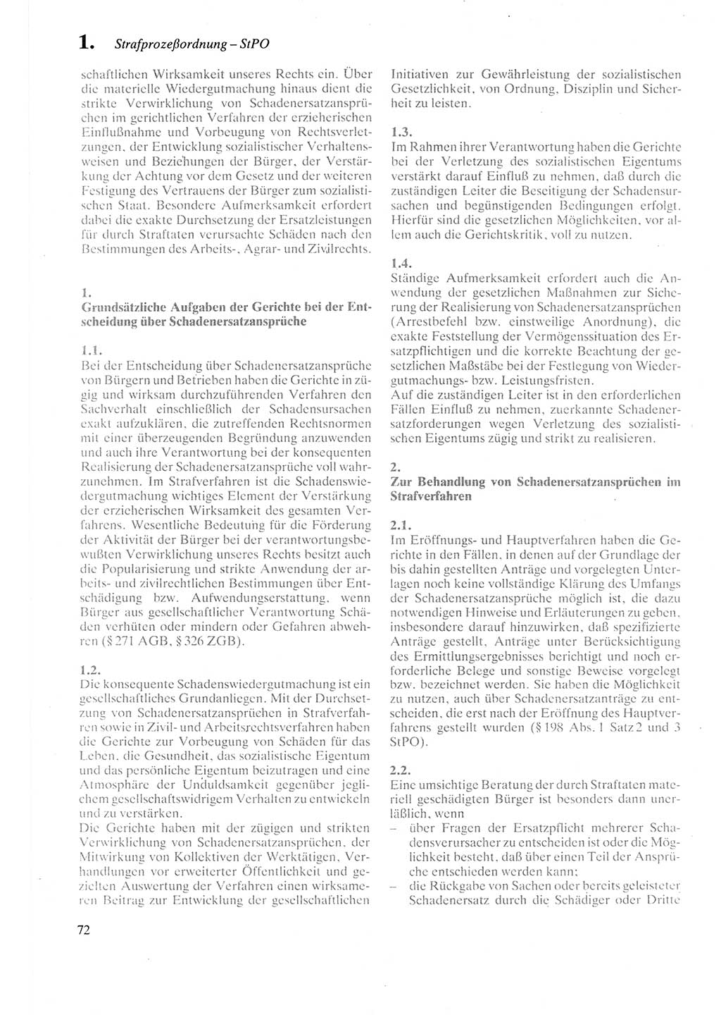 Strafprozeßordnung (StPO) der Deutschen Demokratischen Republik (DDR) sowie angrenzende Gesetze und Bestimmungen 1987, Seite 72 (StPO DDR Ges. Best. 1987, S. 72)