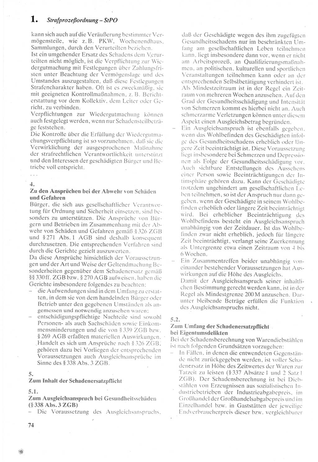 Strafprozeßordnung (StPO) der Deutschen Demokratischen Republik (DDR) sowie angrenzende Gesetze und Bestimmungen 1987, Seite 74 (StPO DDR Ges. Best. 1987, S. 74)