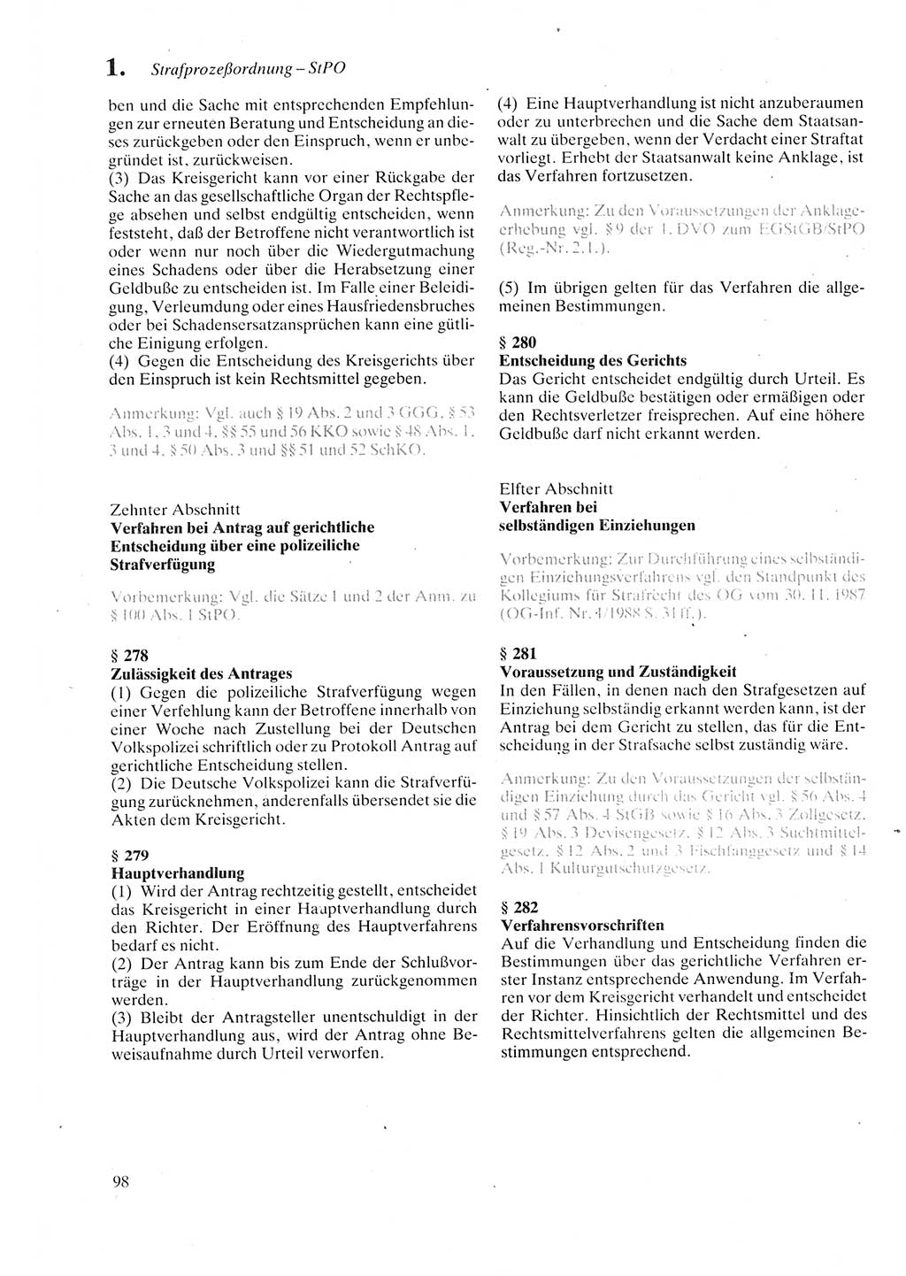 Strafprozeßordnung (StPO) der Deutschen Demokratischen Republik (DDR) sowie angrenzende Gesetze und Bestimmungen 1987, Seite 98 (StPO DDR Ges. Best. 1987, S. 98)