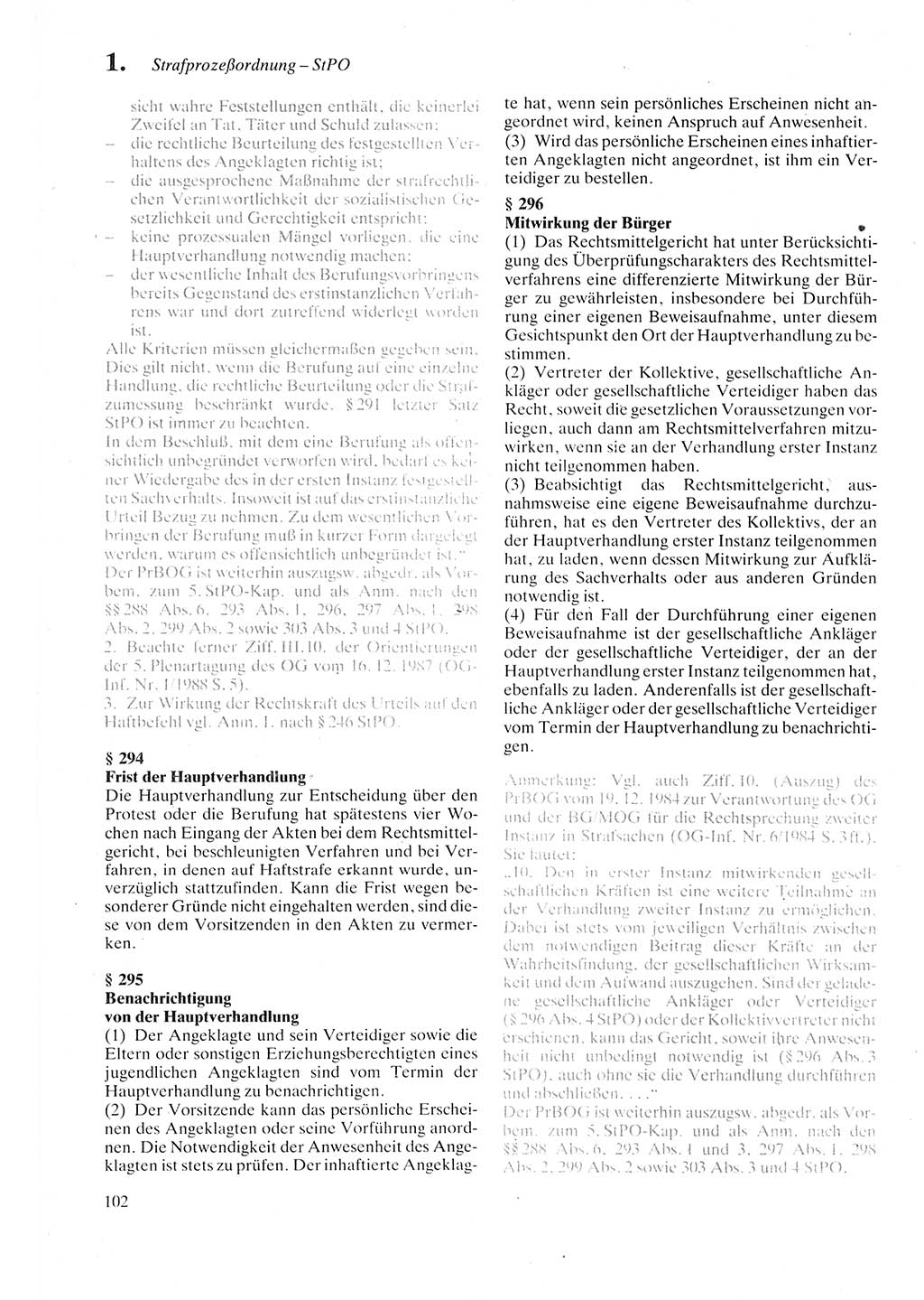 Strafprozeßordnung (StPO) der Deutschen Demokratischen Republik (DDR) sowie angrenzende Gesetze und Bestimmungen 1987, Seite 102 (StPO DDR Ges. Best. 1987, S. 102)