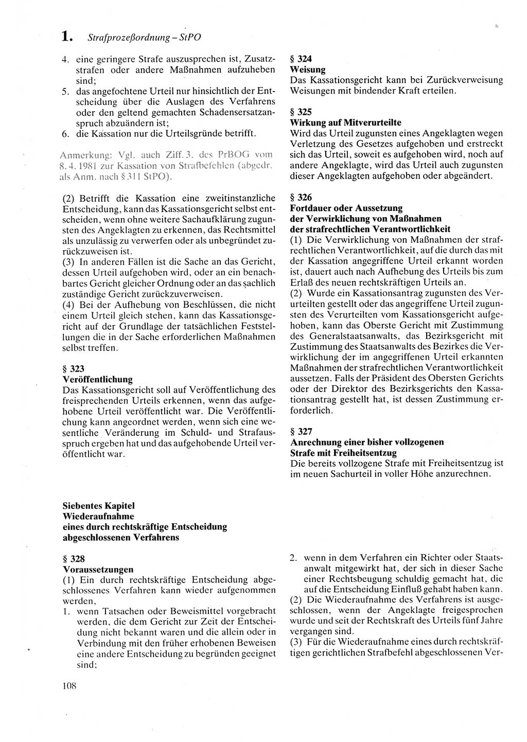 Strafprozeßordnung (StPO) der Deutschen Demokratischen Republik (DDR) sowie angrenzende Gesetze und Bestimmungen 1987, Seite 108 (StPO DDR Ges. Best. 1987, S. 108)