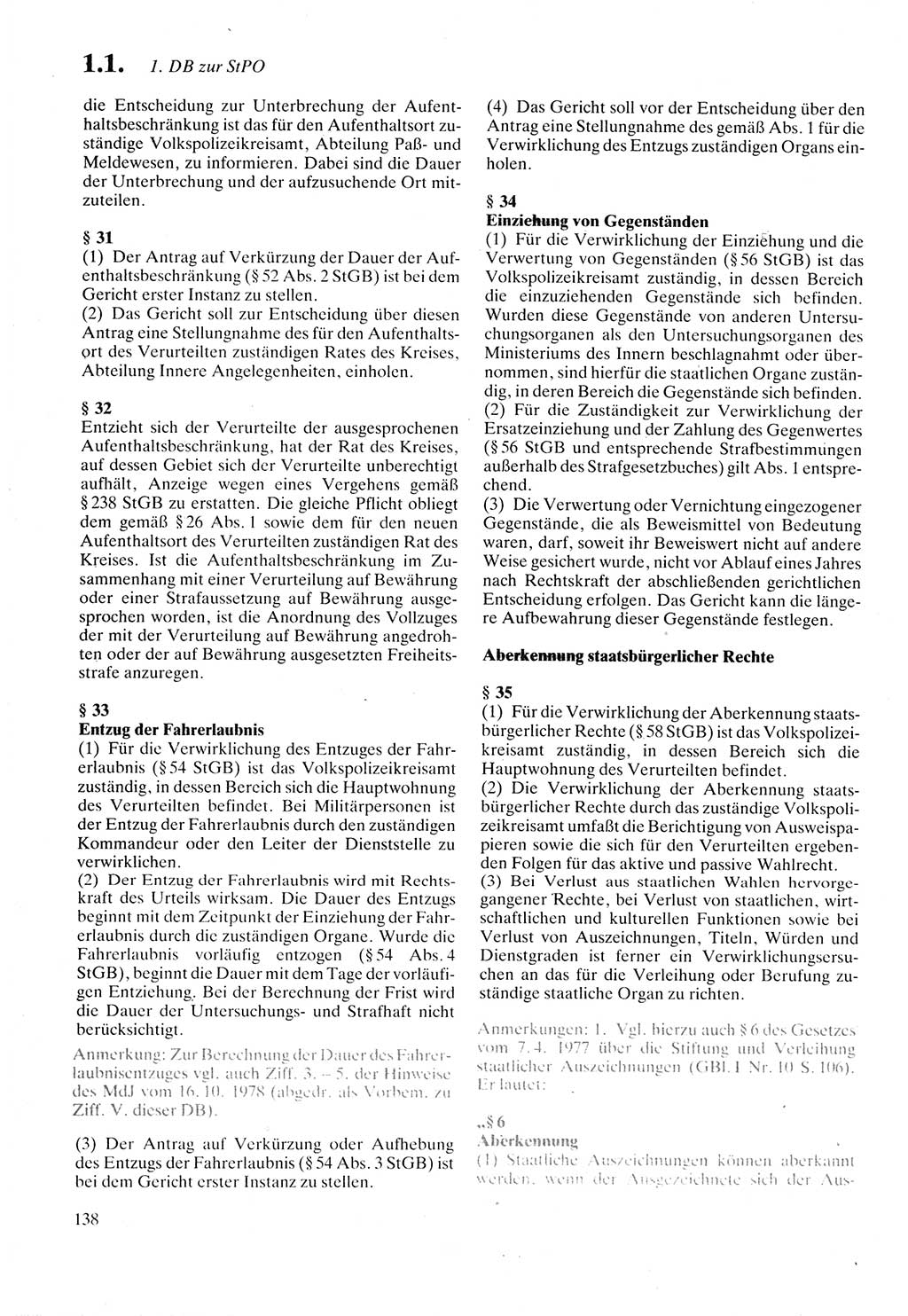 Strafprozeßordnung (StPO) der Deutschen Demokratischen Republik (DDR) sowie angrenzende Gesetze und Bestimmungen 1987, Seite 138 (StPO DDR Ges. Best. 1987, S. 138)