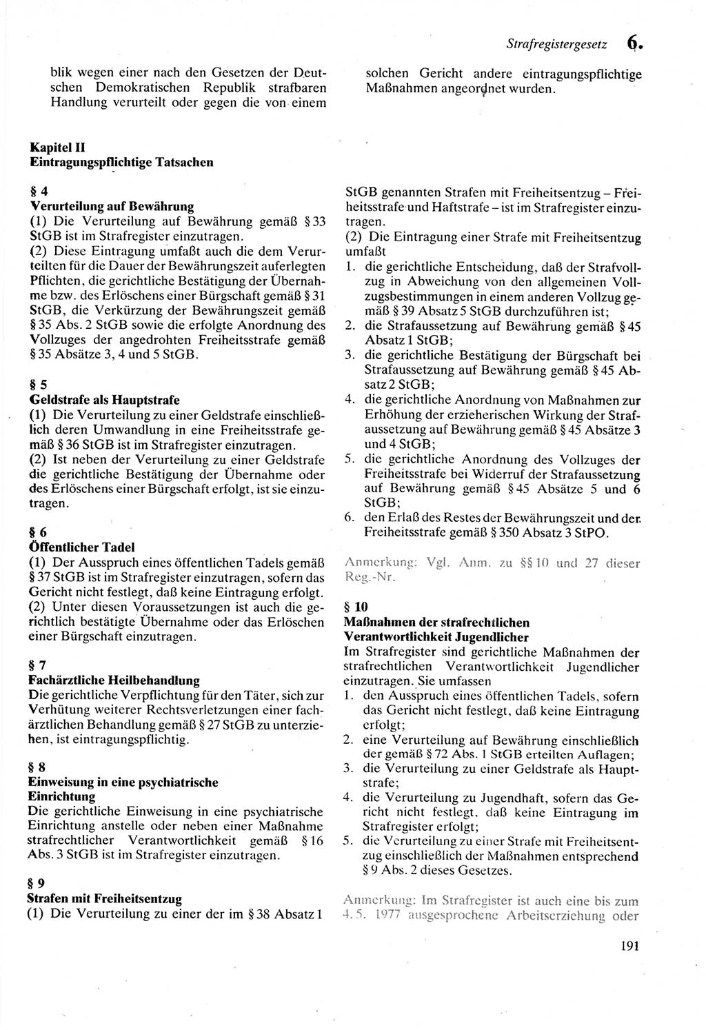 Strafprozeßordnung (StPO) der Deutschen Demokratischen Republik (DDR) sowie angrenzende Gesetze und Bestimmungen 1987, Seite 191 (StPO DDR Ges. Best. 1987, S. 191)
