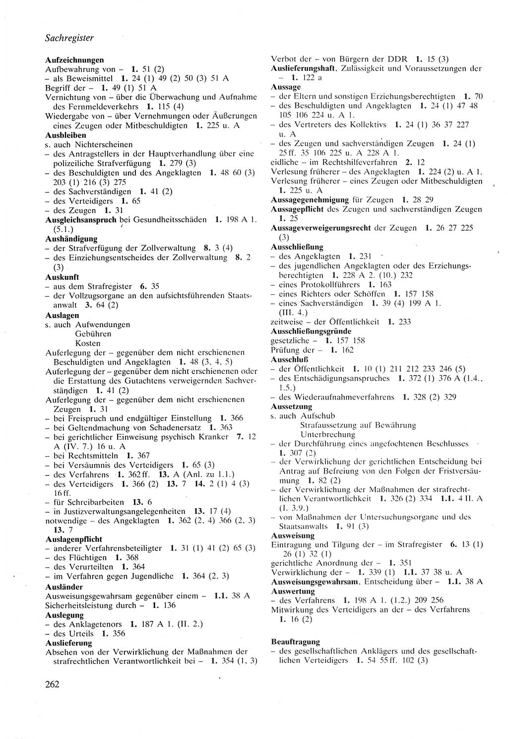Strafprozeßordnung (StPO) der Deutschen Demokratischen Republik (DDR) sowie angrenzende Gesetze und Bestimmungen 1987, Seite 262 (StPO DDR Ges. Best. 1987, S. 262)