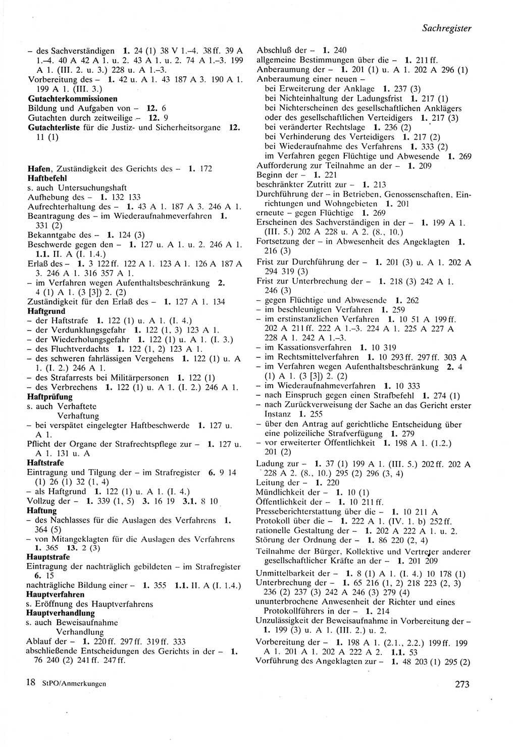 Strafprozeßordnung (StPO) der Deutschen Demokratischen Republik (DDR) sowie angrenzende Gesetze und Bestimmungen 1987, Seite 273 (StPO DDR Ges. Best. 1987, S. 273)