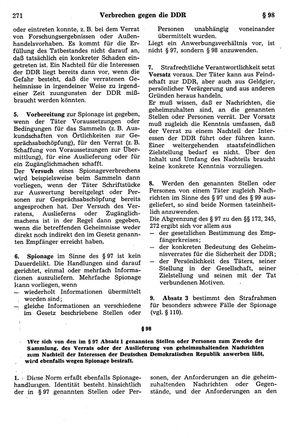 Strafrecht der Deutschen Demokratischen Republik (DDR), Kommentar zum Strafgesetzbuch (StGB) 1987, Seite 271 (Strafr. DDR Komm. StGB 1987, S. 271)