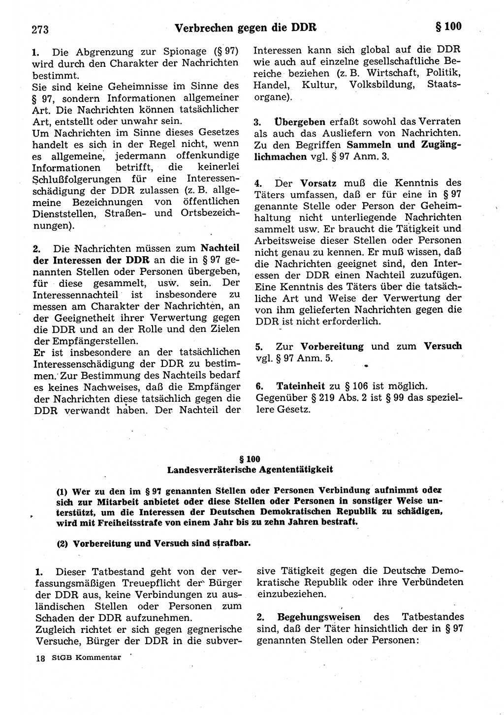 Strafrecht der Deutschen Demokratischen Republik (DDR), Kommentar zum Strafgesetzbuch (StGB) 1987, Seite 273 (Strafr. DDR Komm. StGB 1987, S. 273)
