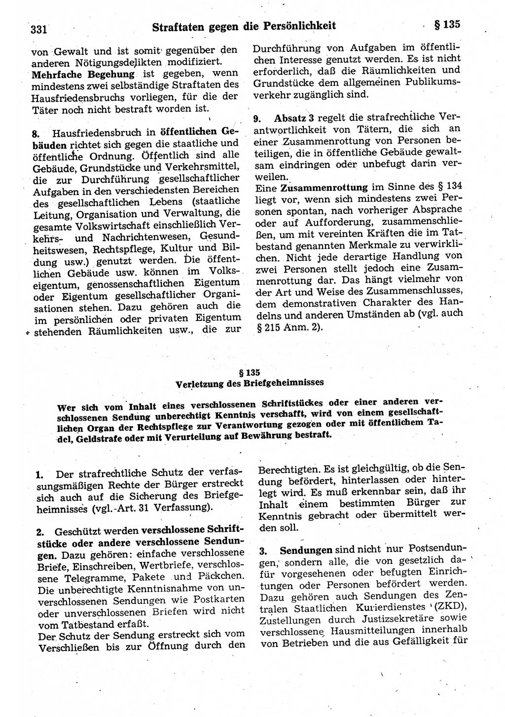 Strafrecht der Deutschen Demokratischen Republik (DDR), Kommentar zum Strafgesetzbuch (StGB) 1987, Seite 331 (Strafr. DDR Komm. StGB 1987, S. 331)