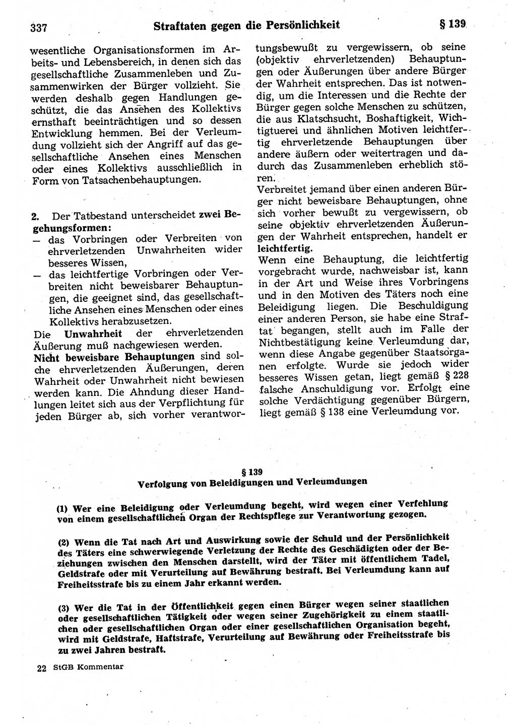 Strafrecht der Deutschen Demokratischen Republik (DDR), Kommentar zum Strafgesetzbuch (StGB) 1987, Seite 337 (Strafr. DDR Komm. StGB 1987, S. 337)