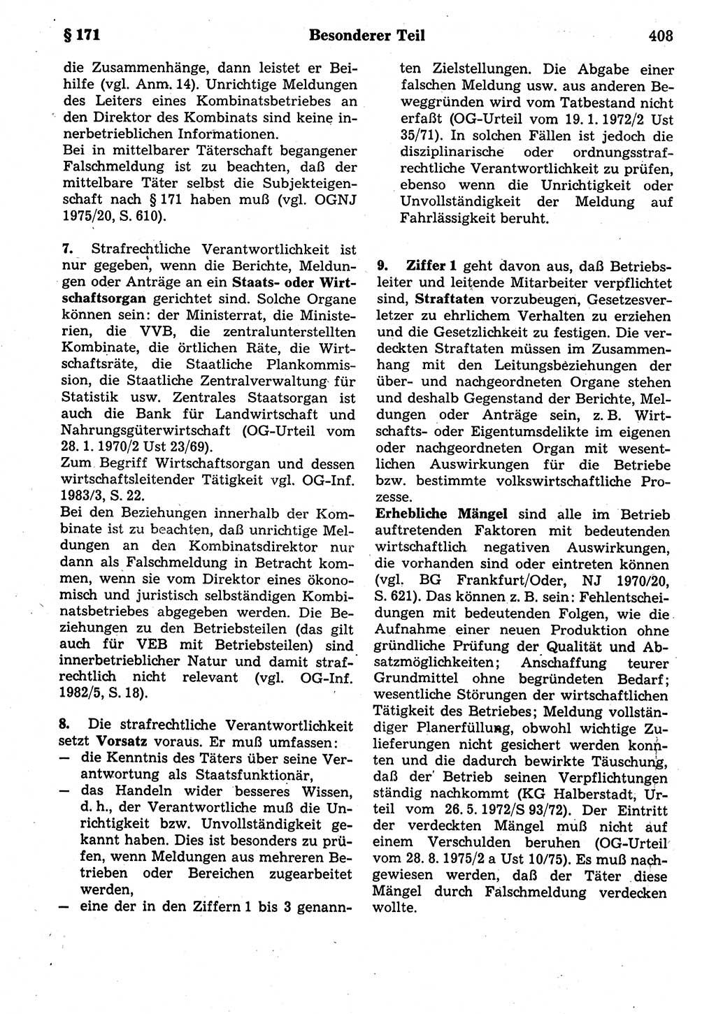 Strafrecht der Deutschen Demokratischen Republik (DDR), Kommentar zum Strafgesetzbuch (StGB) 1987, Seite 408 (Strafr. DDR Komm. StGB 1987, S. 408)