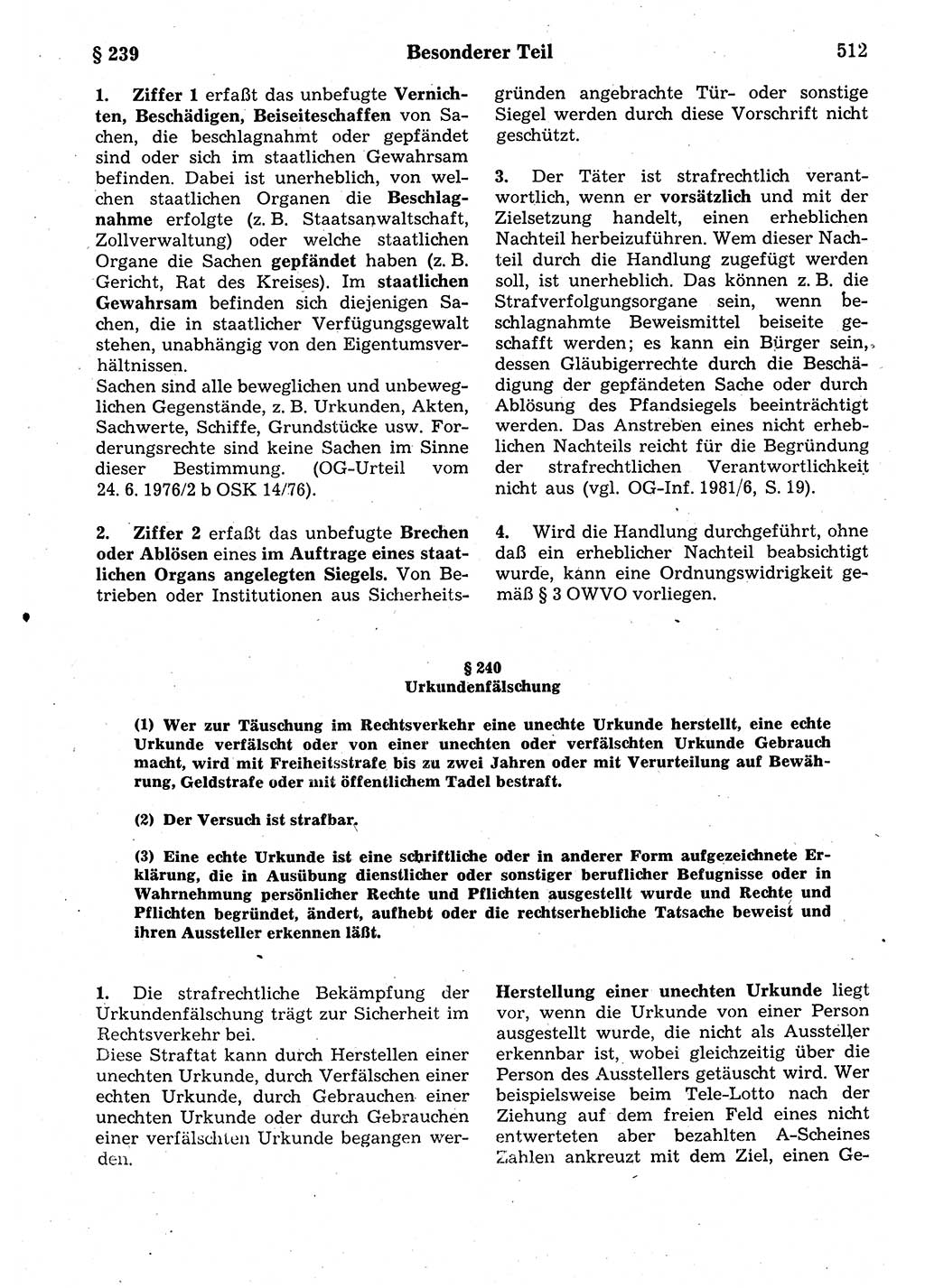 Strafrecht der Deutschen Demokratischen Republik (DDR), Kommentar zum Strafgesetzbuch (StGB) 1987, Seite 512 (Strafr. DDR Komm. StGB 1987, S. 512)