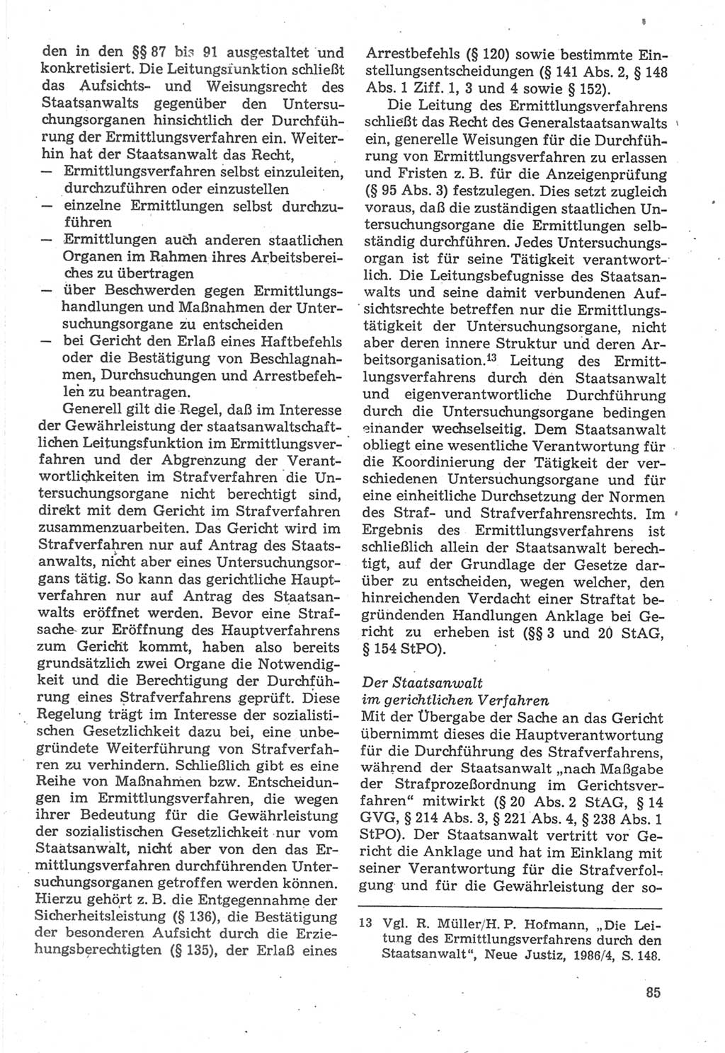 Strafverfahrensrecht [Deutsche Demokratische Republik (DDR)], Lehrbuch 1987, Seite 85 (Strafverf.-R. DDR Lb. 1987, S. 85)