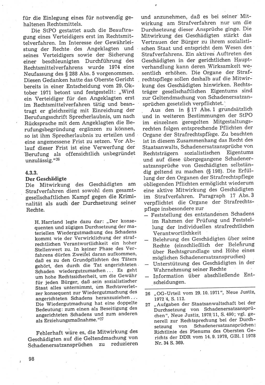 Strafverfahrensrecht [Deutsche Demokratische Republik (DDR)], Lehrbuch 1987, Seite 98 (Strafverf.-R. DDR Lb. 1987, S. 98)