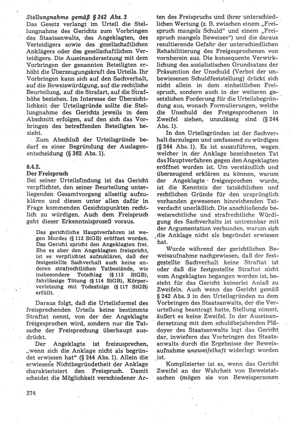 Strafverfahrensrecht [Deutsche Demokratische Republik (DDR)], Lehrbuch 1987, Seite 274 (Strafverf.-R. DDR Lb. 1987, S. 274)