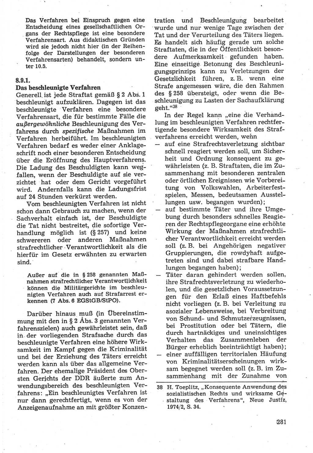 Strafverfahrensrecht [Deutsche Demokratische Republik (DDR)], Lehrbuch 1987, Seite 281 (Strafverf.-R. DDR Lb. 1987, S. 281)