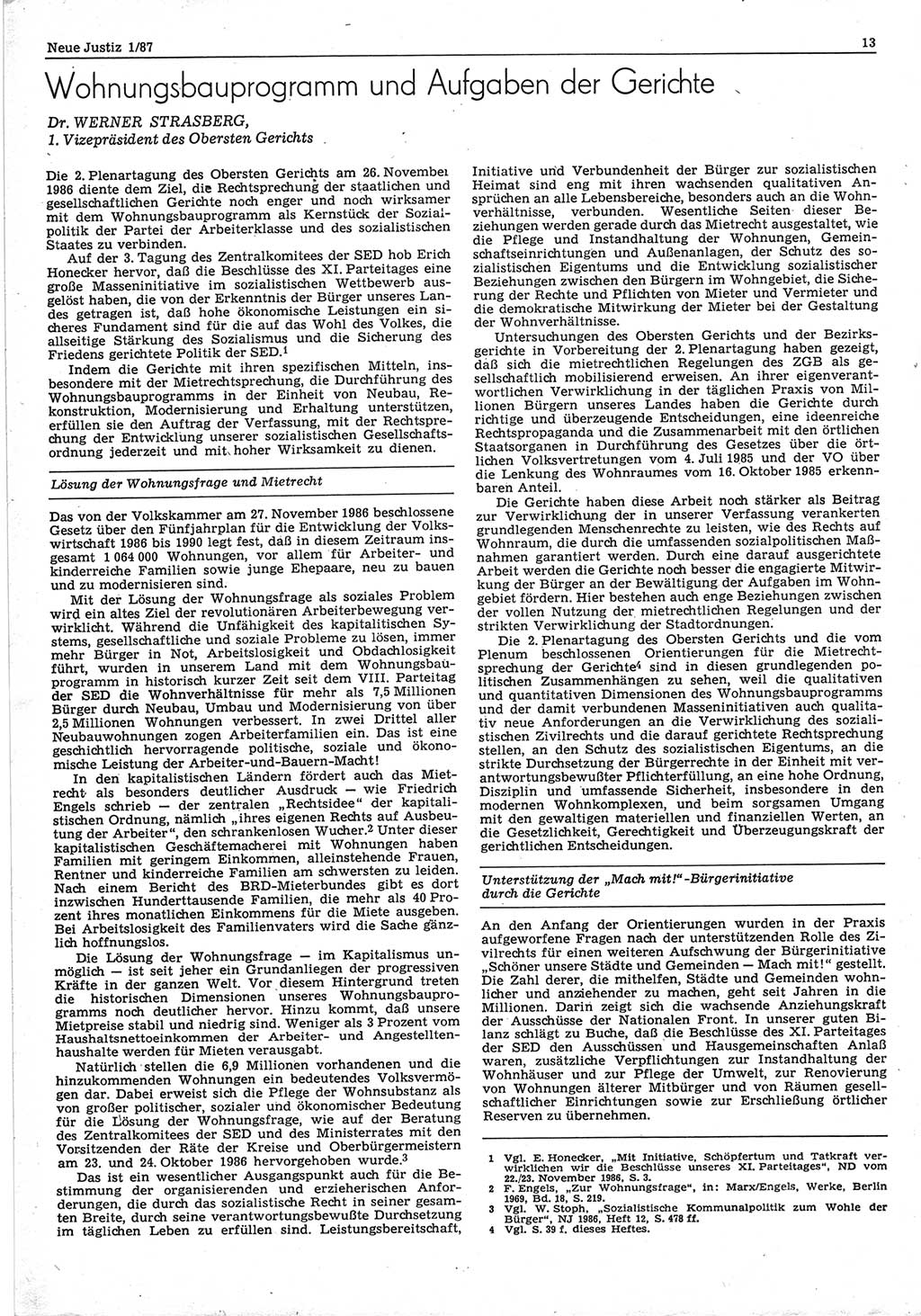Neue Justiz (NJ), Zeitschrift für sozialistisches Recht und Gesetzlichkeit [Deutsche Demokratische Republik (DDR)], 41. Jahrgang 1987, Seite 13 (NJ DDR 1987, S. 13)