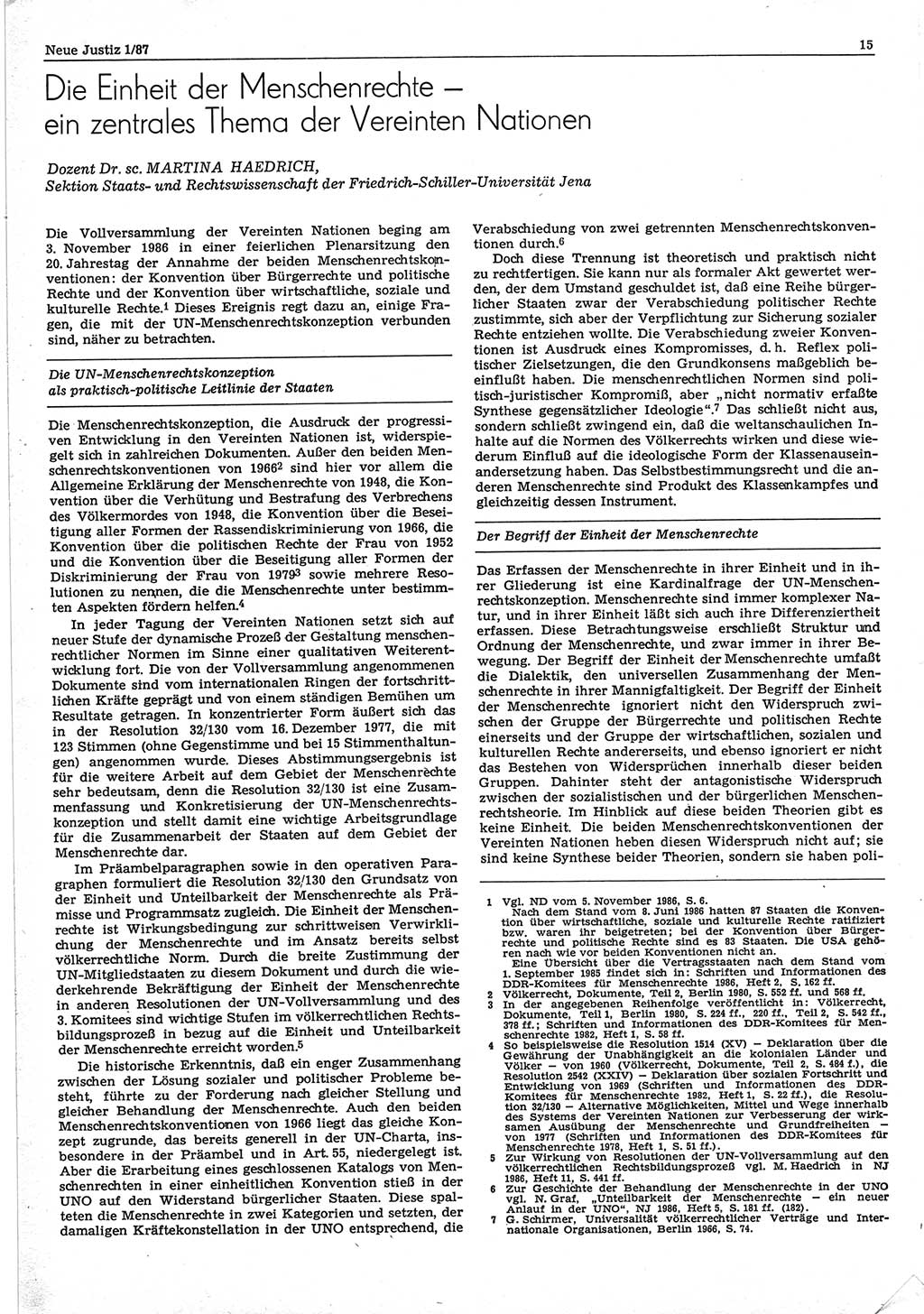 Neue Justiz (NJ), Zeitschrift für sozialistisches Recht und Gesetzlichkeit [Deutsche Demokratische Republik (DDR)], 41. Jahrgang 1987, Seite 15 (NJ DDR 1987, S. 15)