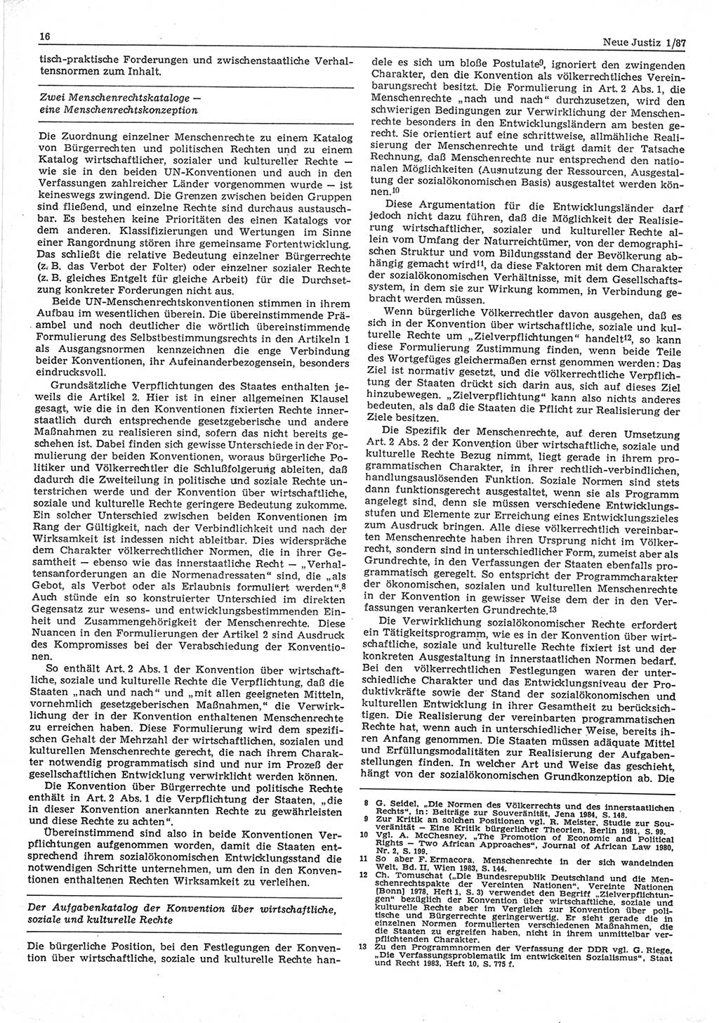 Neue Justiz (NJ), Zeitschrift für sozialistisches Recht und Gesetzlichkeit [Deutsche Demokratische Republik (DDR)], 41. Jahrgang 1987, Seite 16 (NJ DDR 1987, S. 16)
