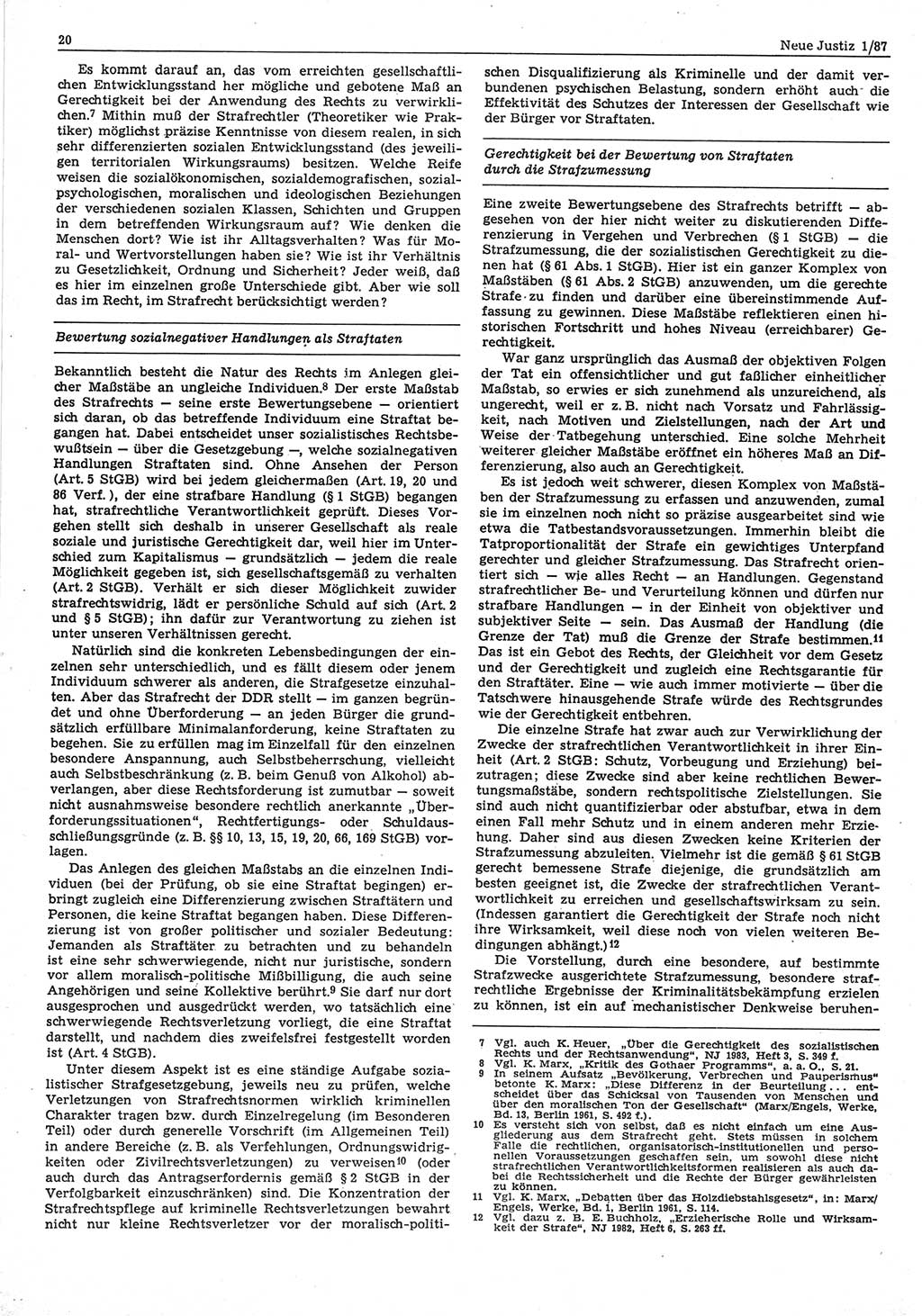 Neue Justiz (NJ), Zeitschrift für sozialistisches Recht und Gesetzlichkeit [Deutsche Demokratische Republik (DDR)], 41. Jahrgang 1987, Seite 20 (NJ DDR 1987, S. 20)