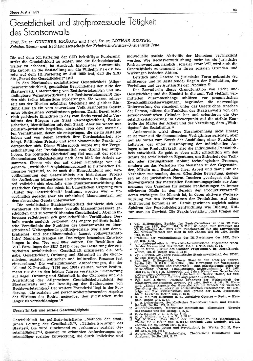 Neue Justiz (NJ), Zeitschrift für sozialistisches Recht und Gesetzlichkeit [Deutsche Demokratische Republik (DDR)], 41. Jahrgang 1987, Seite 23 (NJ DDR 1987, S. 23)