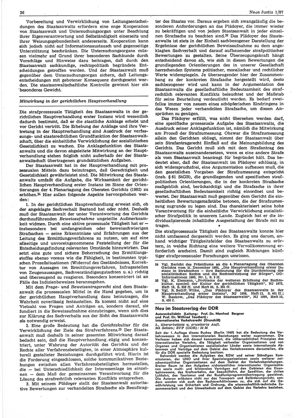Neue Justiz (NJ), Zeitschrift für sozialistisches Recht und Gesetzlichkeit [Deutsche Demokratische Republik (DDR)], 41. Jahrgang 1987, Seite 26 (NJ DDR 1987, S. 26)