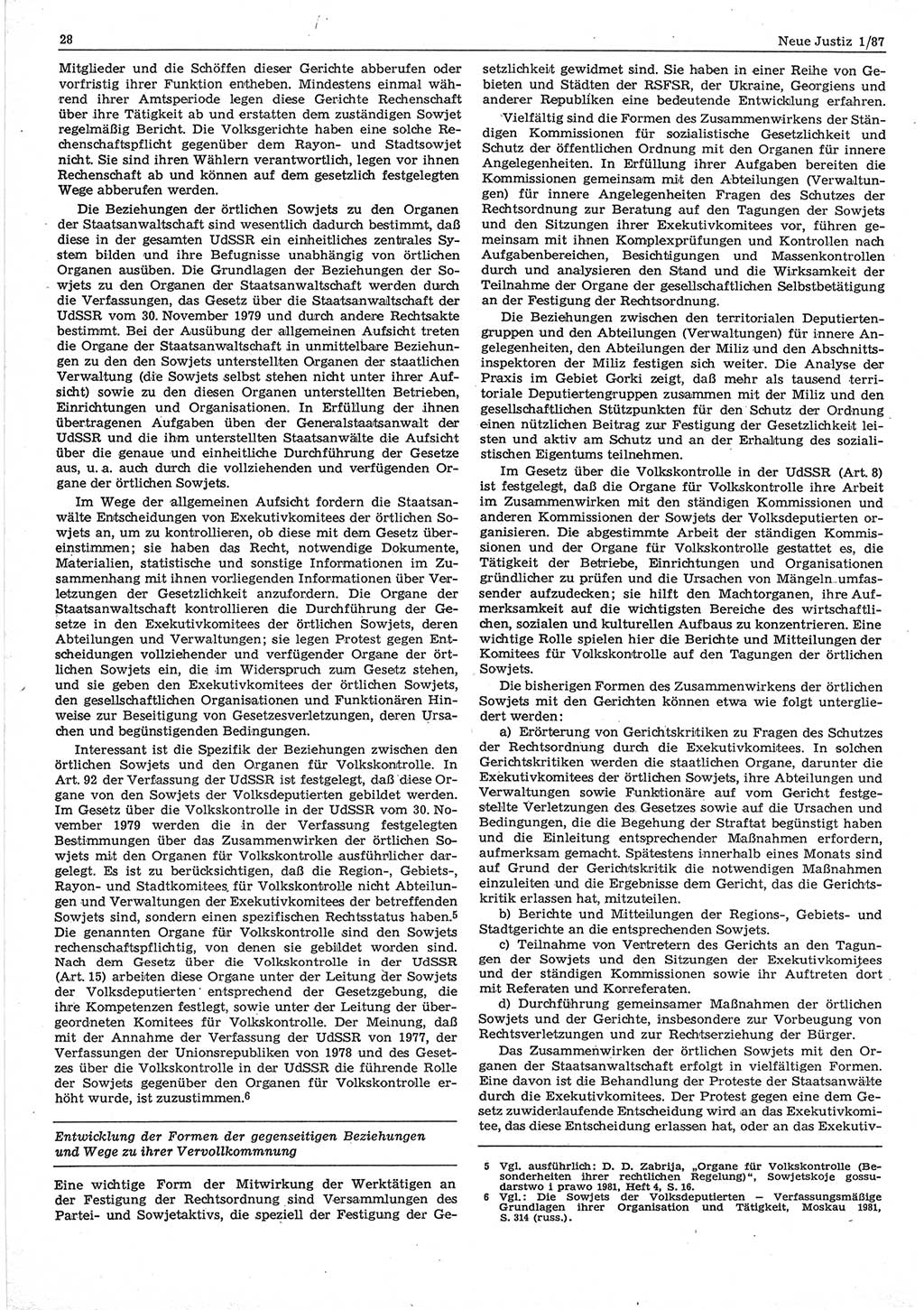 Neue Justiz (NJ), Zeitschrift für sozialistisches Recht und Gesetzlichkeit [Deutsche Demokratische Republik (DDR)], 41. Jahrgang 1987, Seite 28 (NJ DDR 1987, S. 28)