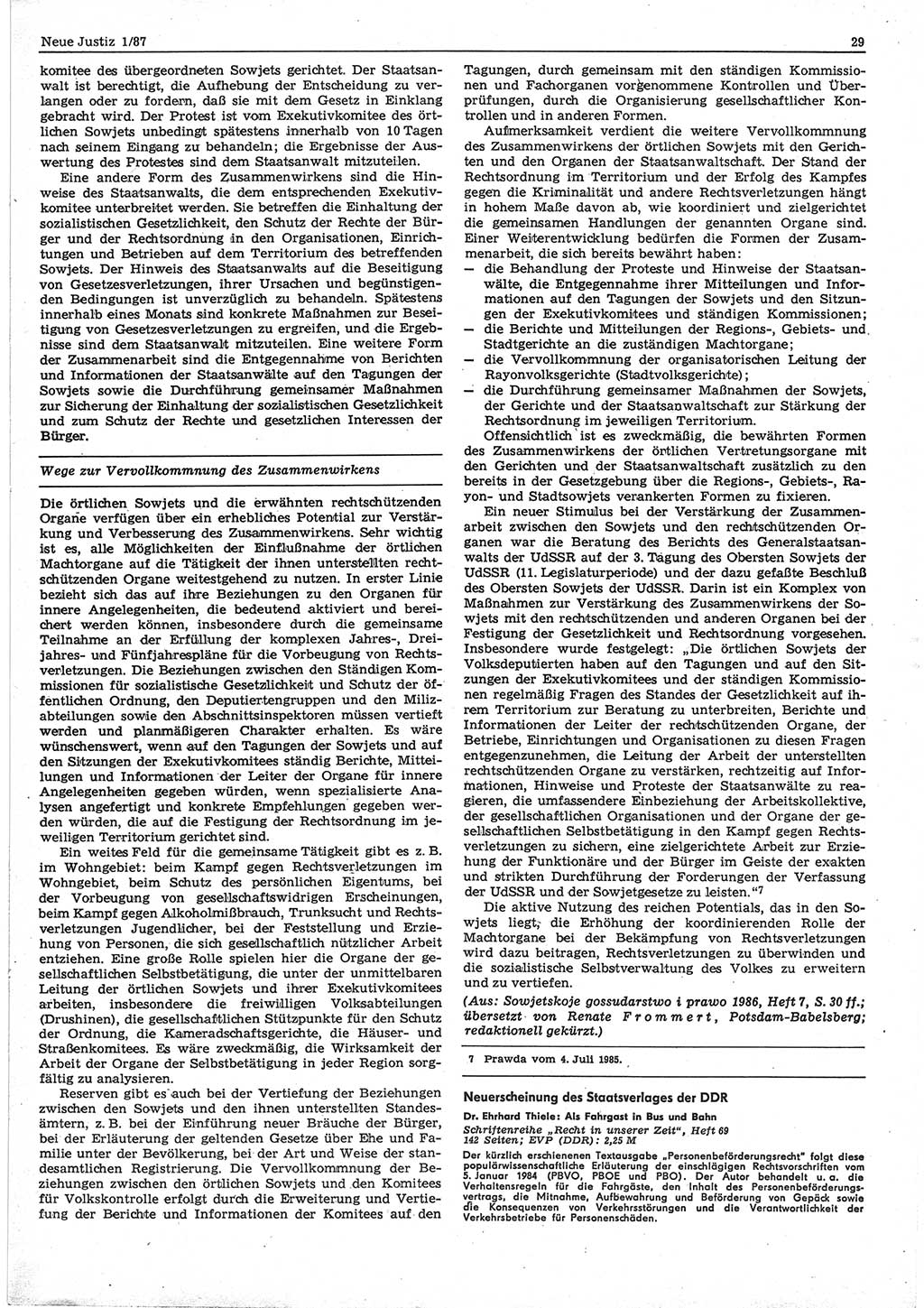 Neue Justiz (NJ), Zeitschrift für sozialistisches Recht und Gesetzlichkeit [Deutsche Demokratische Republik (DDR)], 41. Jahrgang 1987, Seite 29 (NJ DDR 1987, S. 29)