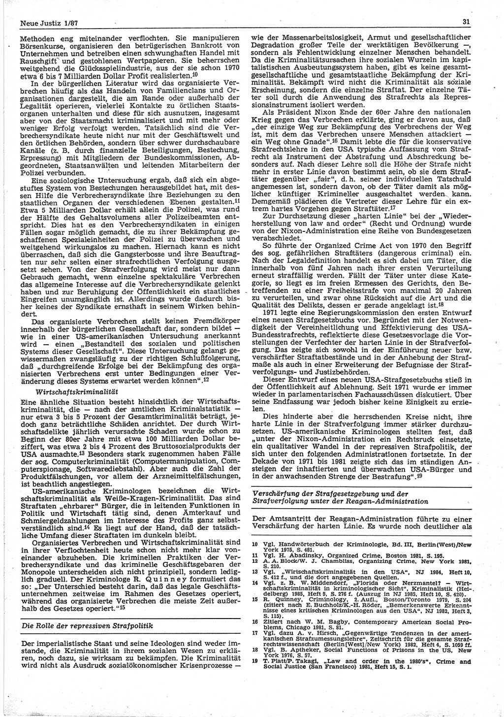 Neue Justiz (NJ), Zeitschrift für sozialistisches Recht und Gesetzlichkeit [Deutsche Demokratische Republik (DDR)], 41. Jahrgang 1987, Seite 31 (NJ DDR 1987, S. 31)