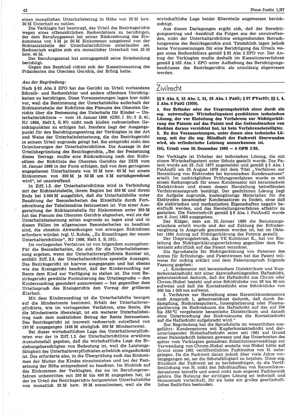 Neue Justiz (NJ), Zeitschrift für sozialistisches Recht und Gesetzlichkeit [Deutsche Demokratische Republik (DDR)], 41. Jahrgang 1987, Seite 42 (NJ DDR 1987, S. 42)
